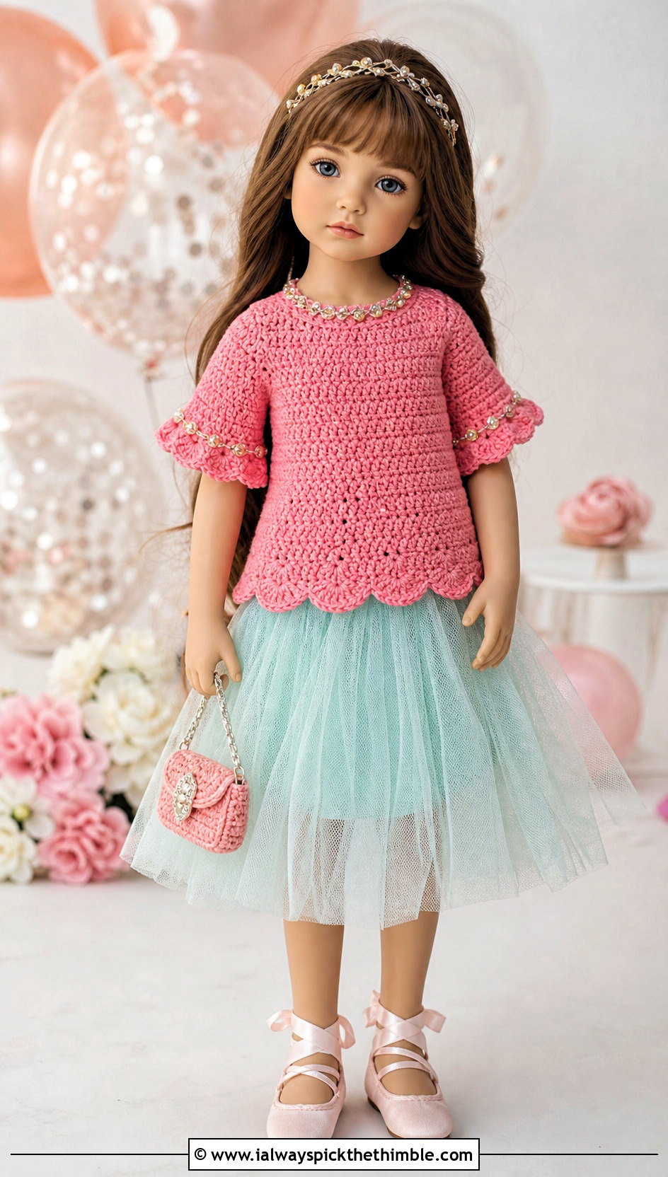 Scallop Edge Crochet Doll Shirt With Tulle Skirt - 25 crochet doll shirt outfit ideas