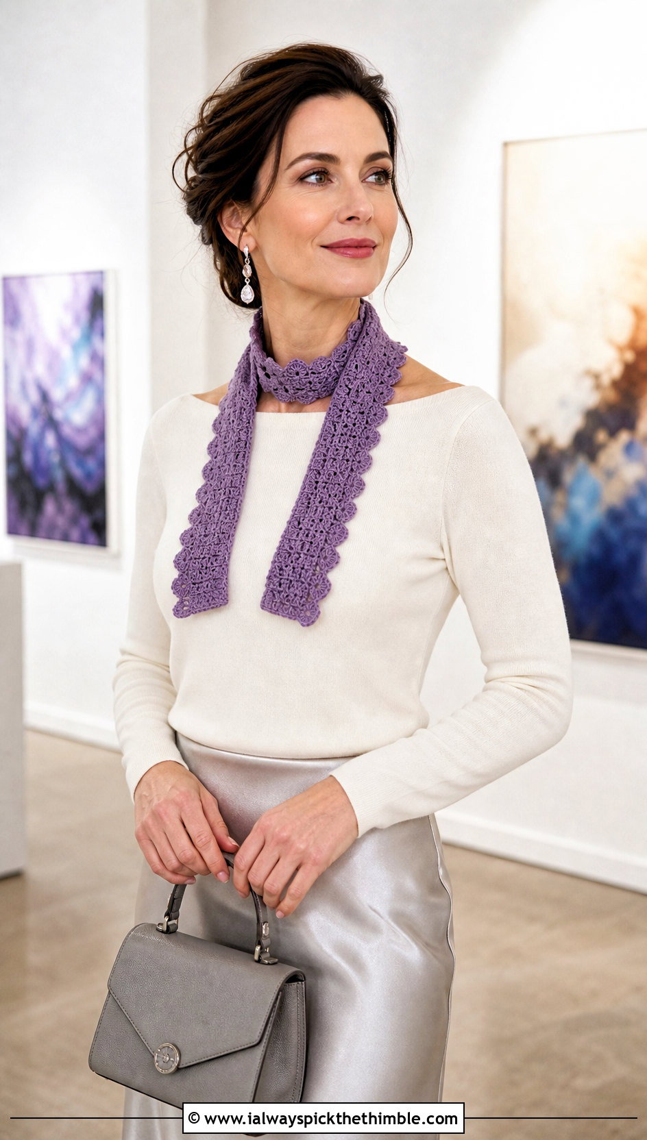 Scallop Edge Single Crochet Scarf With Satin Skirt - 20 Single Crochet Scarf outfit ideas