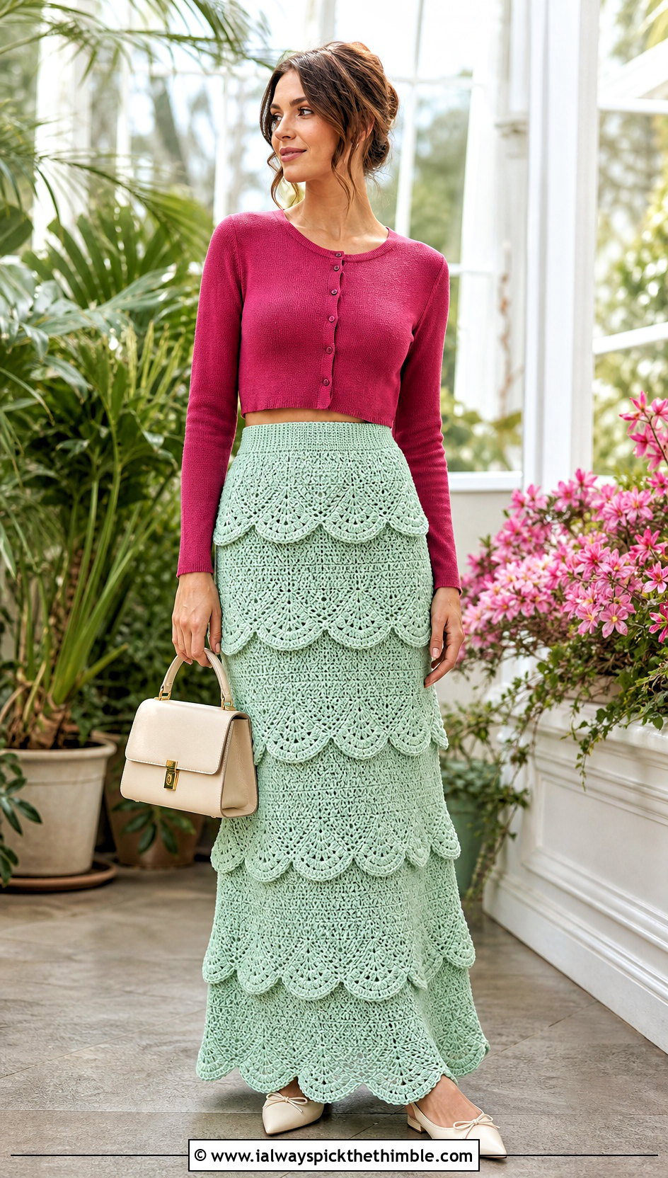 Scallop Tier Crochet Maxi Skirt With Cropped Cardigan - 25 Layered Crochet Skirt outfit ideas