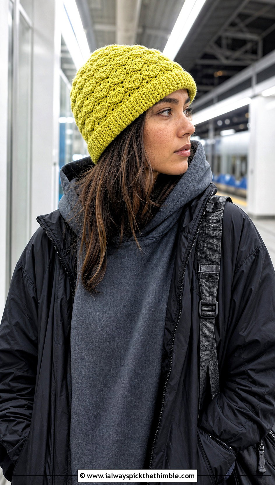 Scallop Wave Crochet Beanie With Hoodie - 20 Wavy Crochet Beanie outfit ideas