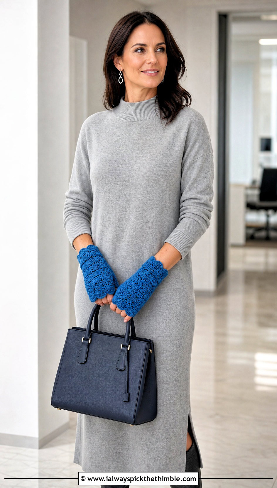 Scalloped Bracelet Crochet Gloves With A Sweater Dress - 20 Vintage Crochet Gloves outfit ideas