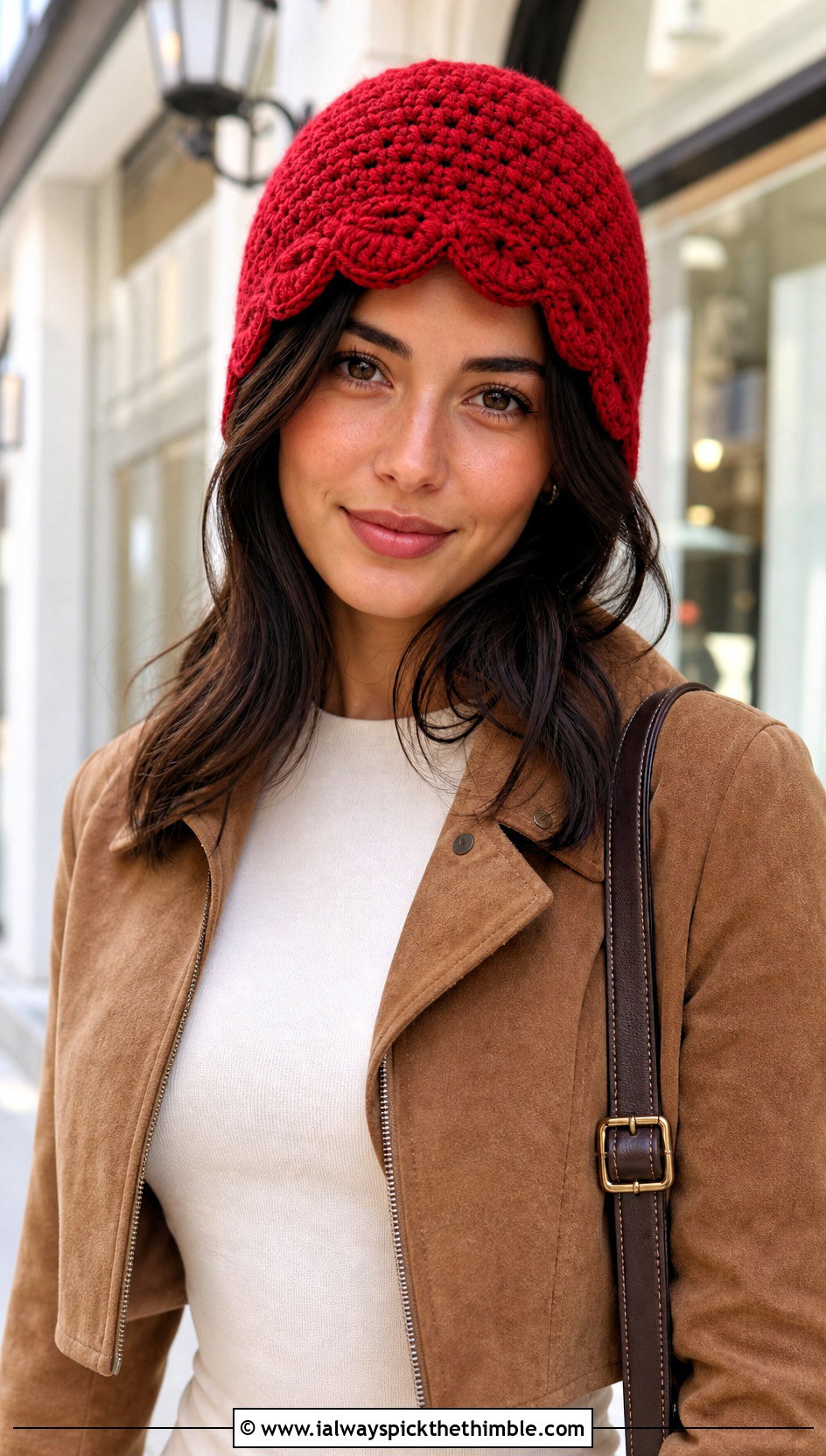 Scalloped Brim Crochet Beanie With Wide Leg Jeans - 15 Brimmed Crochet Beanie outfit ideas