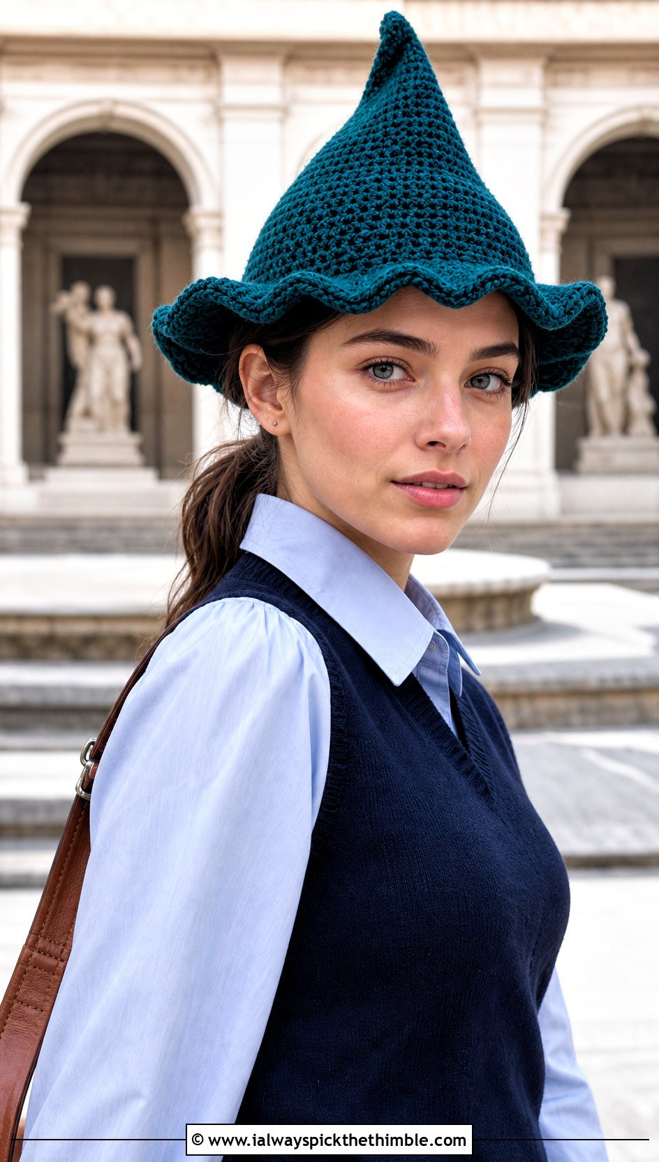 Scalloped Brim Crochet Elphaba Hat With Shirt Dress - 20 Crochet Elphaba Hat outfit ideas