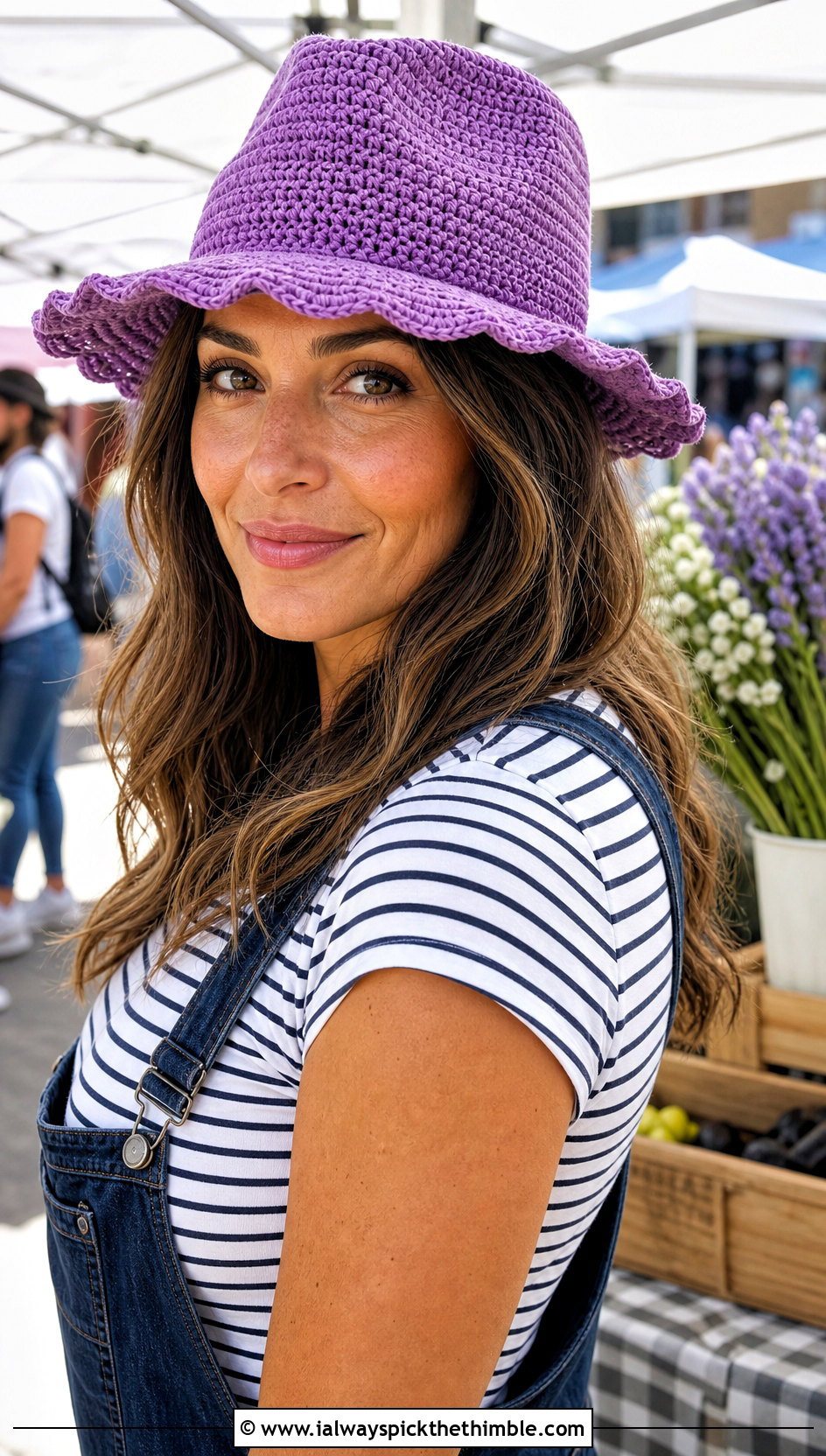 Scalloped Brim Crochet Fedora Hat With Overalls - 20 crochet fedora hat outfit ideas