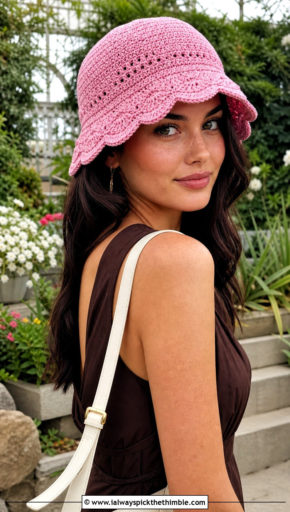 Scalloped Brim Crochet Fisherman Hat With Midi Dress - 25 crochet fisherman hat outfit ideas