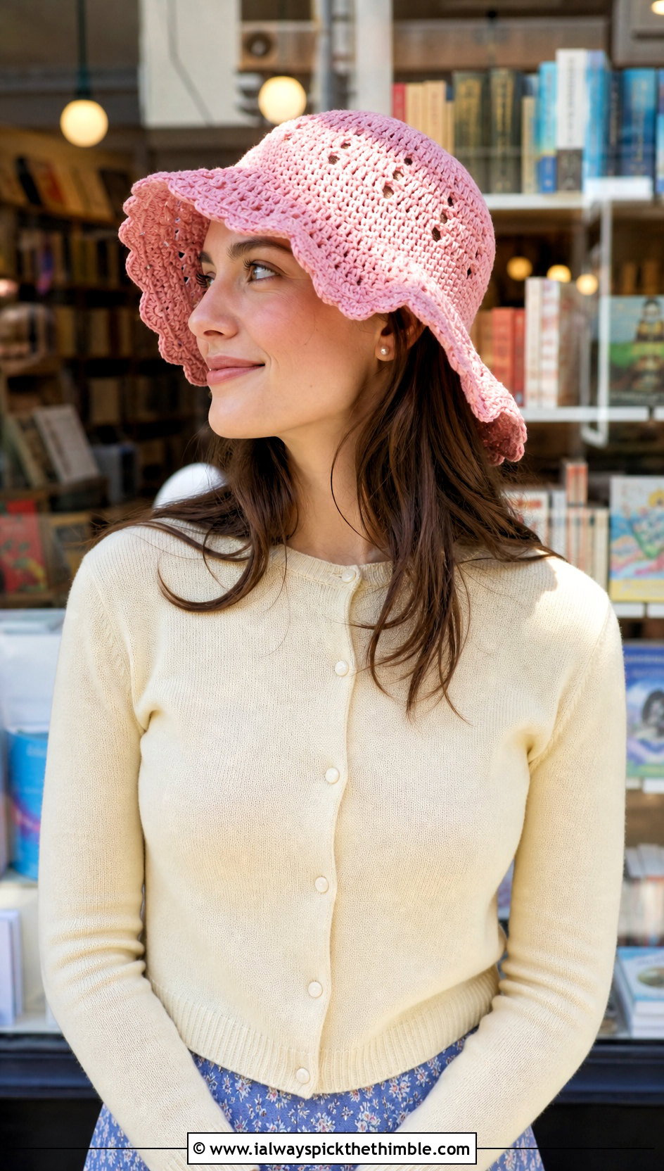 Scalloped Brim Crochet Hat With Cardigan And Midi Skirt - 15 Country Cottage Crochet Hat outfit ideas