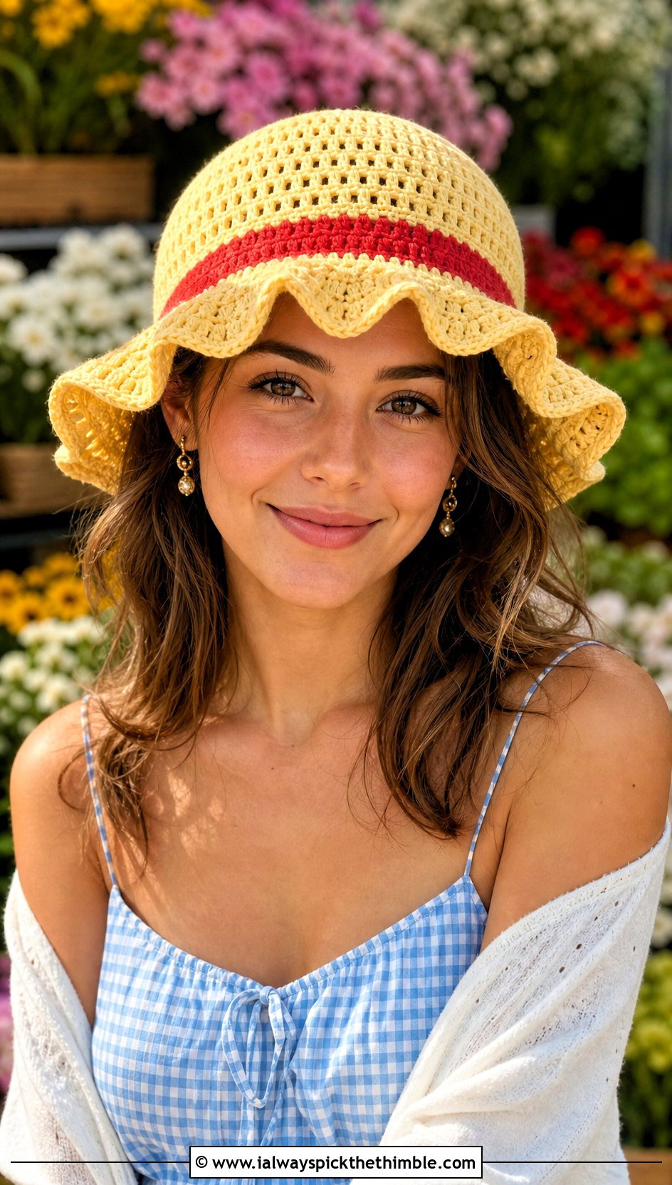 Scalloped Brim Crochet Luffy Hat With Sundress - 15 Crochet Luffy One Piece Hat outfit ideas