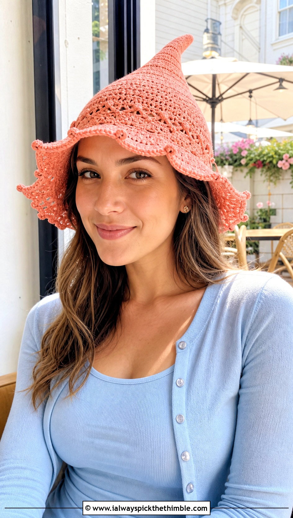 Scalloped Brim Crochet Pointed Hat With Cardigan Set - 20 Crochet Pointed Hat outfit ideas
