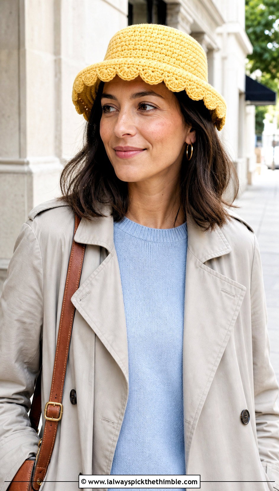 Scalloped Brim Crochet Pork Pie Hat With Trench Coat - 20 crochet pork pie hat outfit ideas