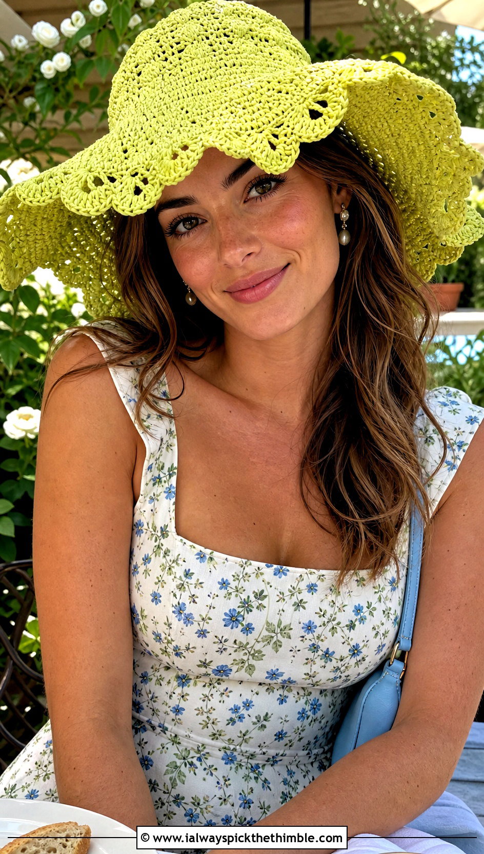 Scalloped Brim Crochet Raffia Sun Hat With Floral Midi Dress - 20 Crochet Raffia Sun Hat outfit ideas
