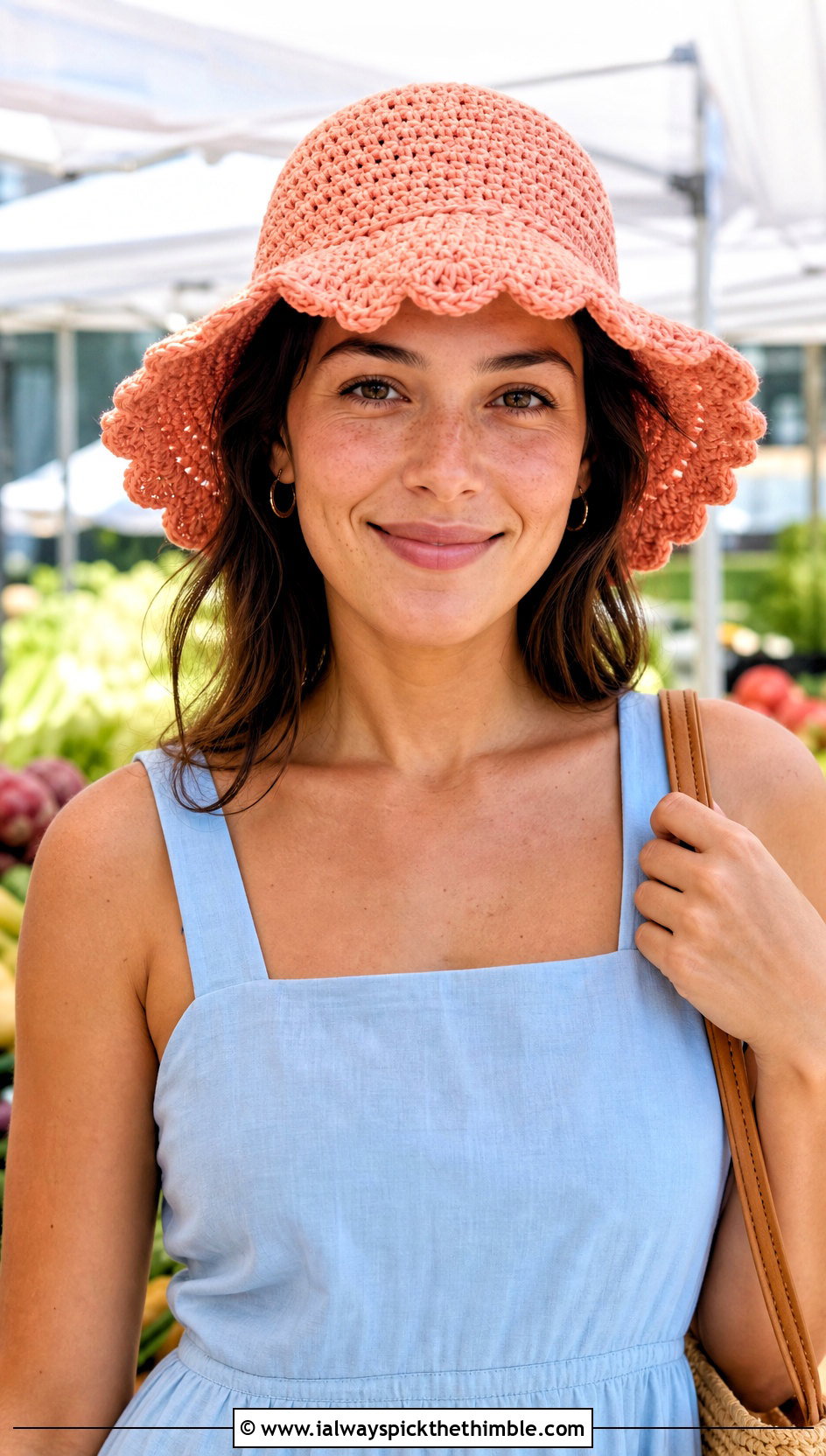 Scalloped Brim Crochet Sun Hat With Cotton Sundress - 20 summer crochet sun hat outfit ideas