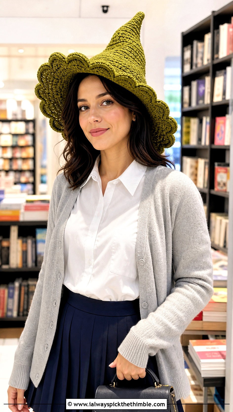 Scalloped Brim Crochet Witch Hat With Cardigan Set - 25 crochet witches hat outfit ideas