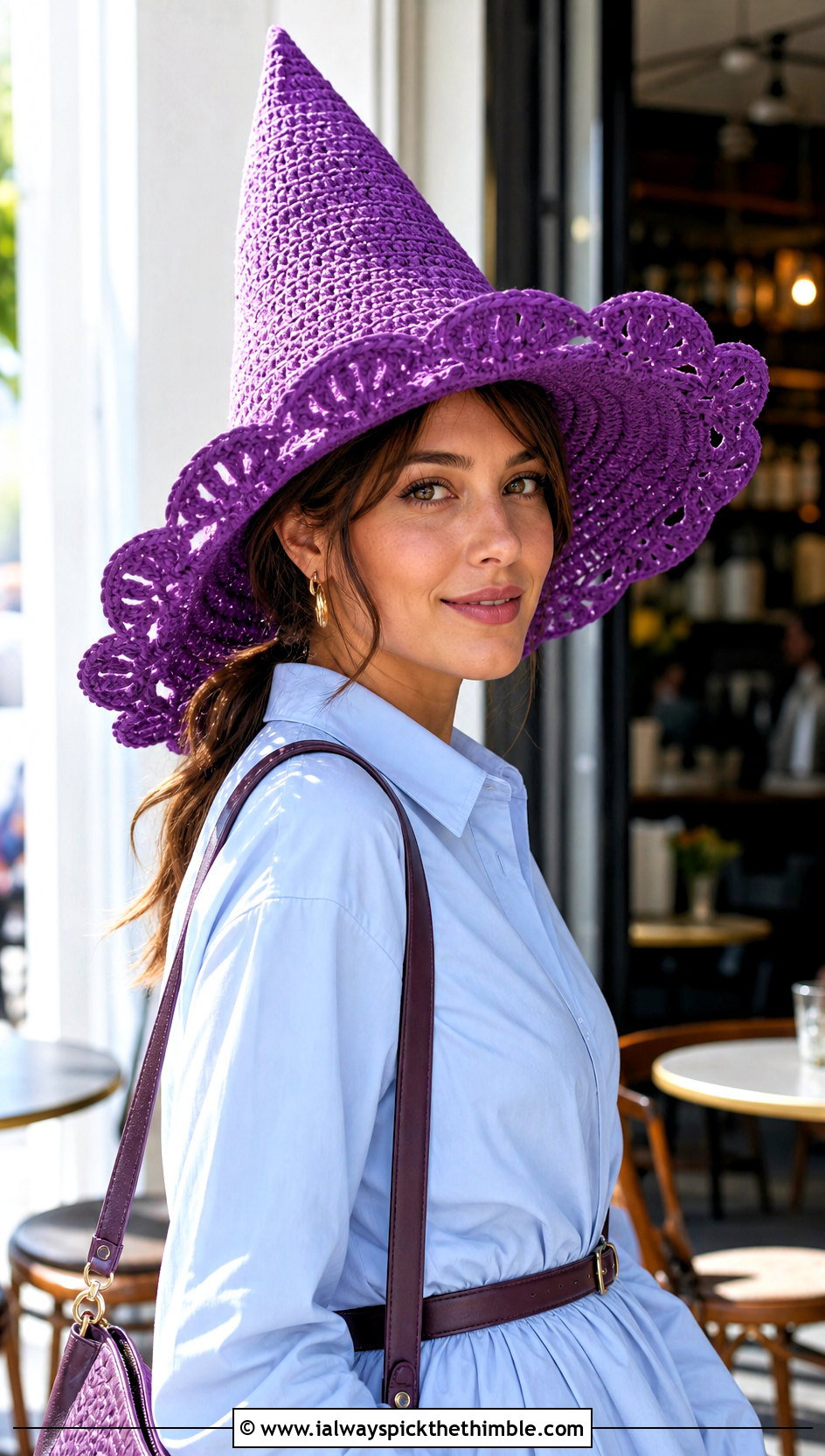 Scalloped Brim Crochet Witch Hat With Shirt Dress - 25 crochet witch hat outfit ideas