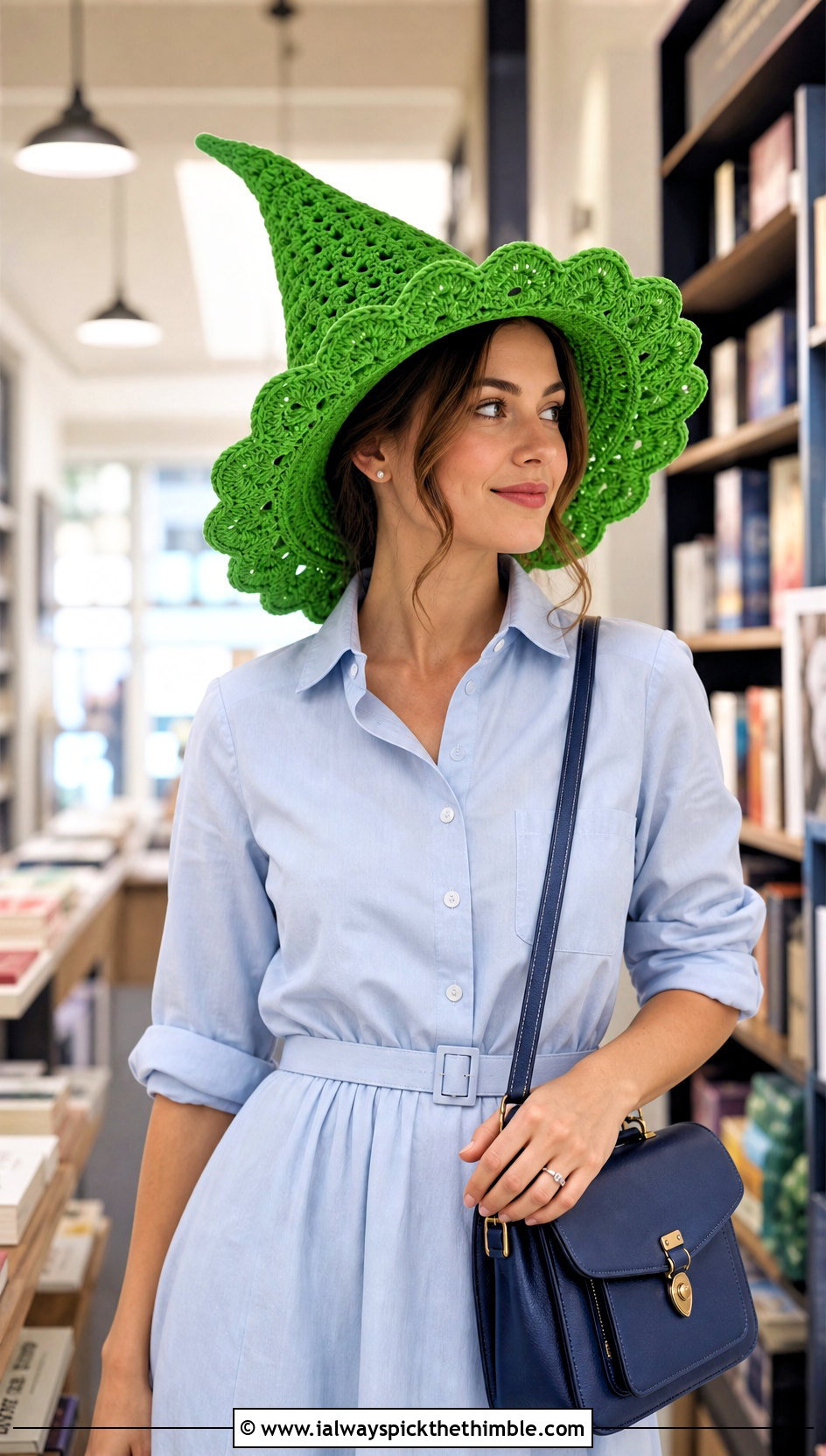 Scalloped Brim Crochet Witch Hat With Shirt Dress - 15 Witch's Crochet Hat outfit ideas
