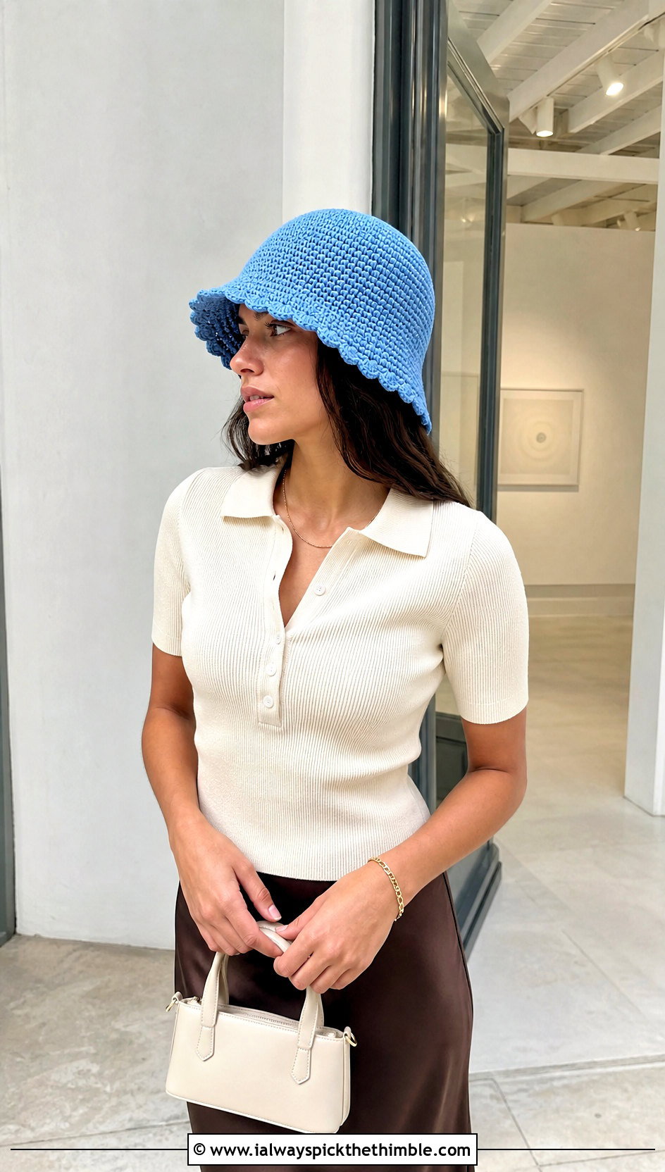Scalloped Brim Double Crochet Bucket Hat With Slip Skirt And Knit Polo - 20 Double Crochet Bucket Hat outfit ideas