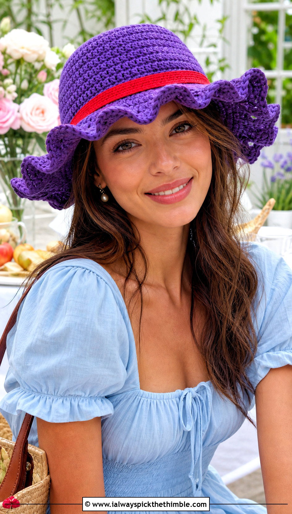 Scalloped Brim Luffy Crochet Straw Hat With Puff Sleeve Midi Dress - 20 luffy crochet straw hat outfit ideas