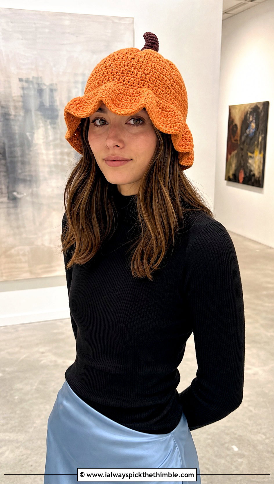 Scalloped Brim Pumpkin Bucket Hat With Slip Skirt - 20 crochet pumpkin bucket hat outfit ideas