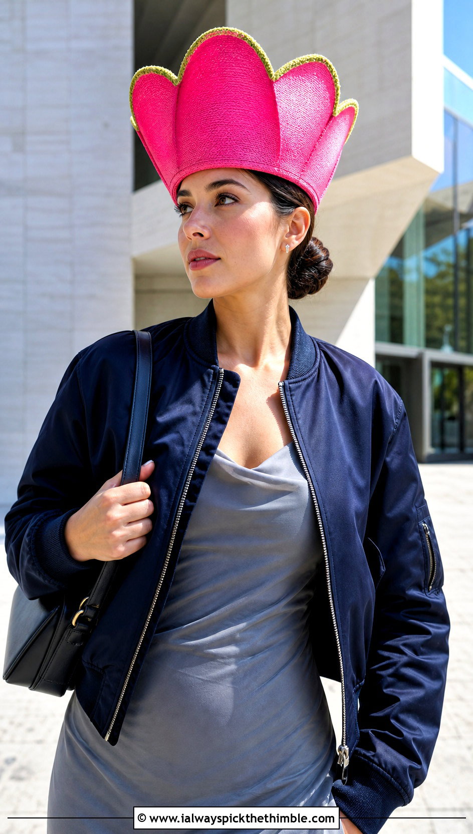 Scalloped Brim Tulip Hat With Slip Dress And Bomber Jacket - 20 crochet tulip hat outfit ideas