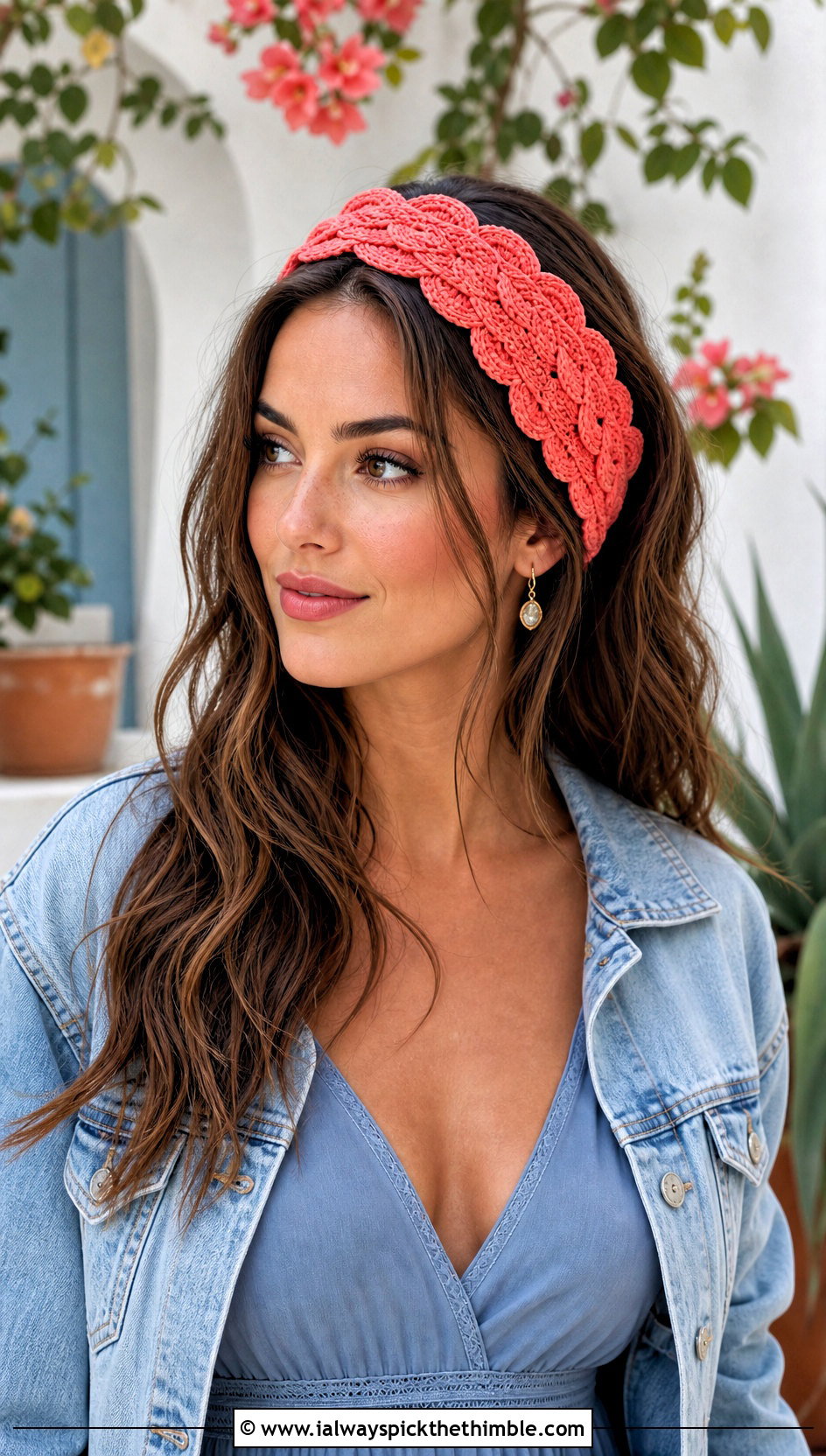 Scalloped Cable Crochet Headband With Maxi Dress - 15 Cable Stitch Crochet Headband outfit ideas