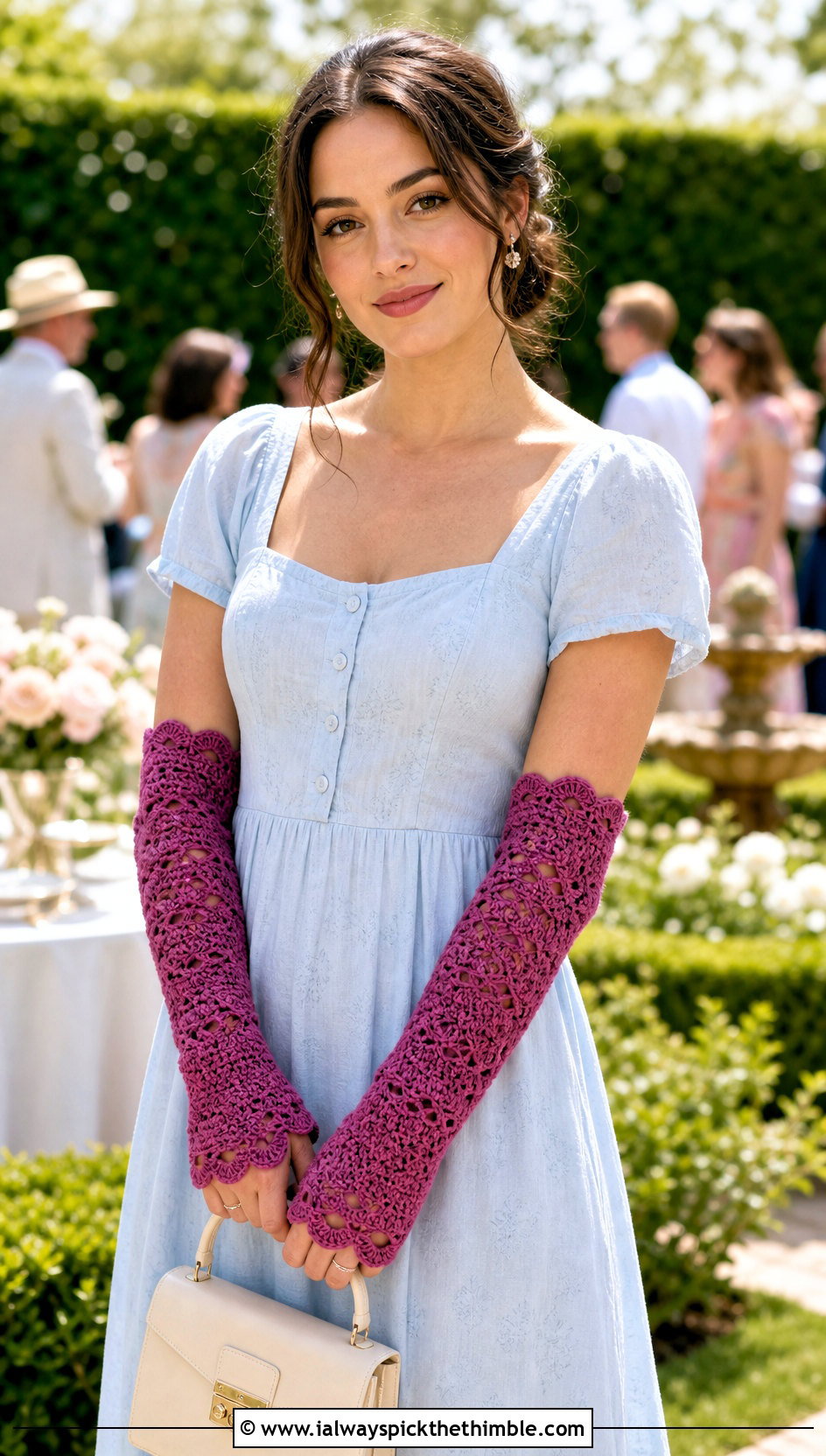 Scalloped Crochet Arm Warmers With Tea Dress - 20 Crochet Arm Warmers Aesthetic outfit ideas