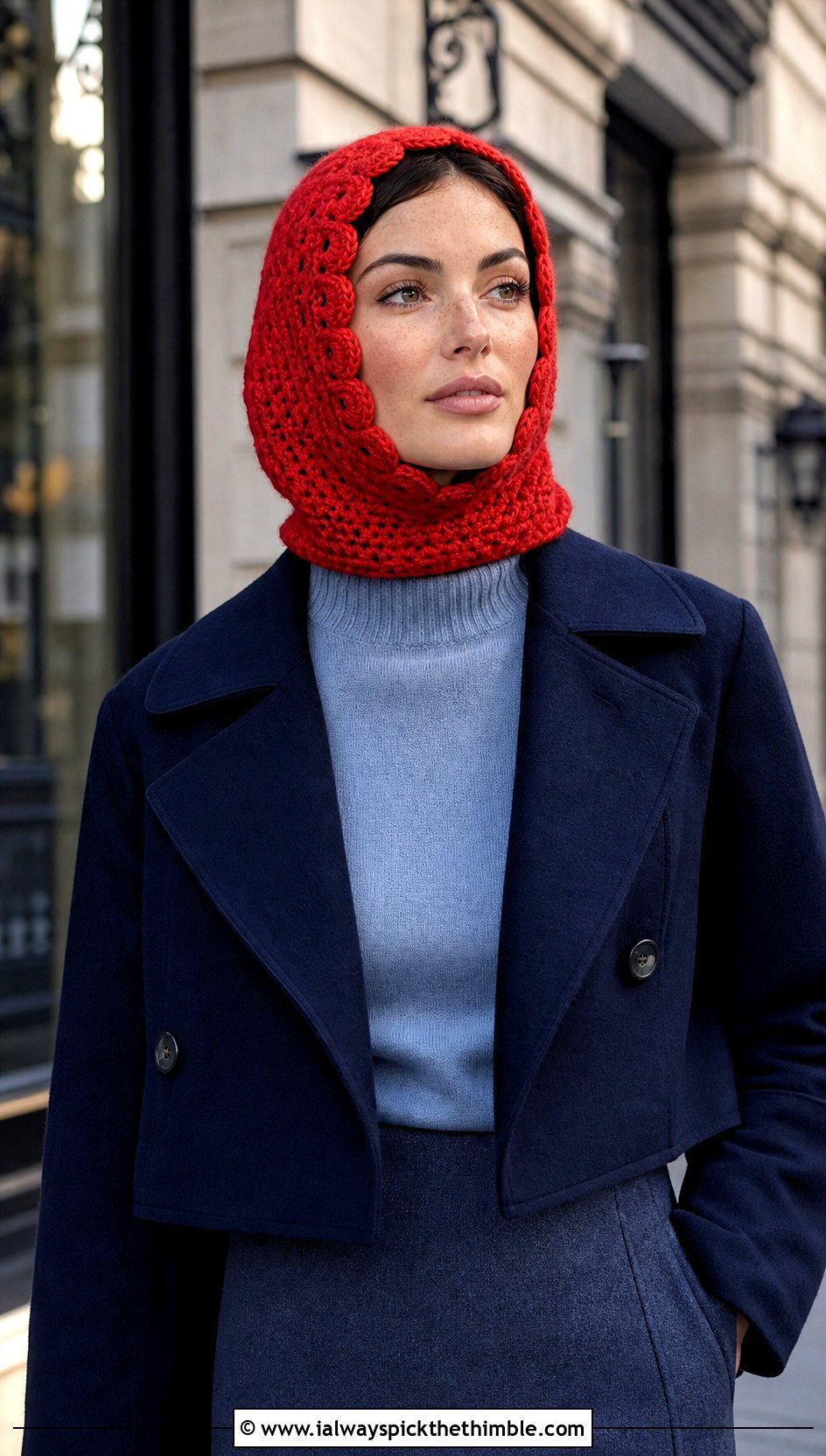 Scalloped Crochet Balaclava With Midi Skirt - 20 easy crochet balaclava outfit ideas