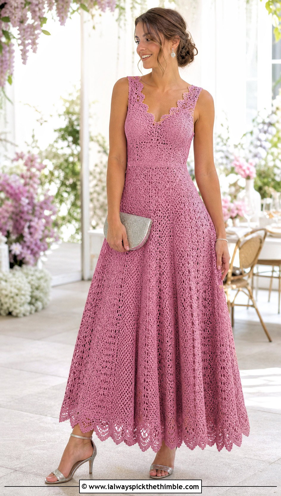 Scalloped Crochet Ball Gown Dress With Ankle Strap Heels - 20 crochet ball gown dress outfit ideas