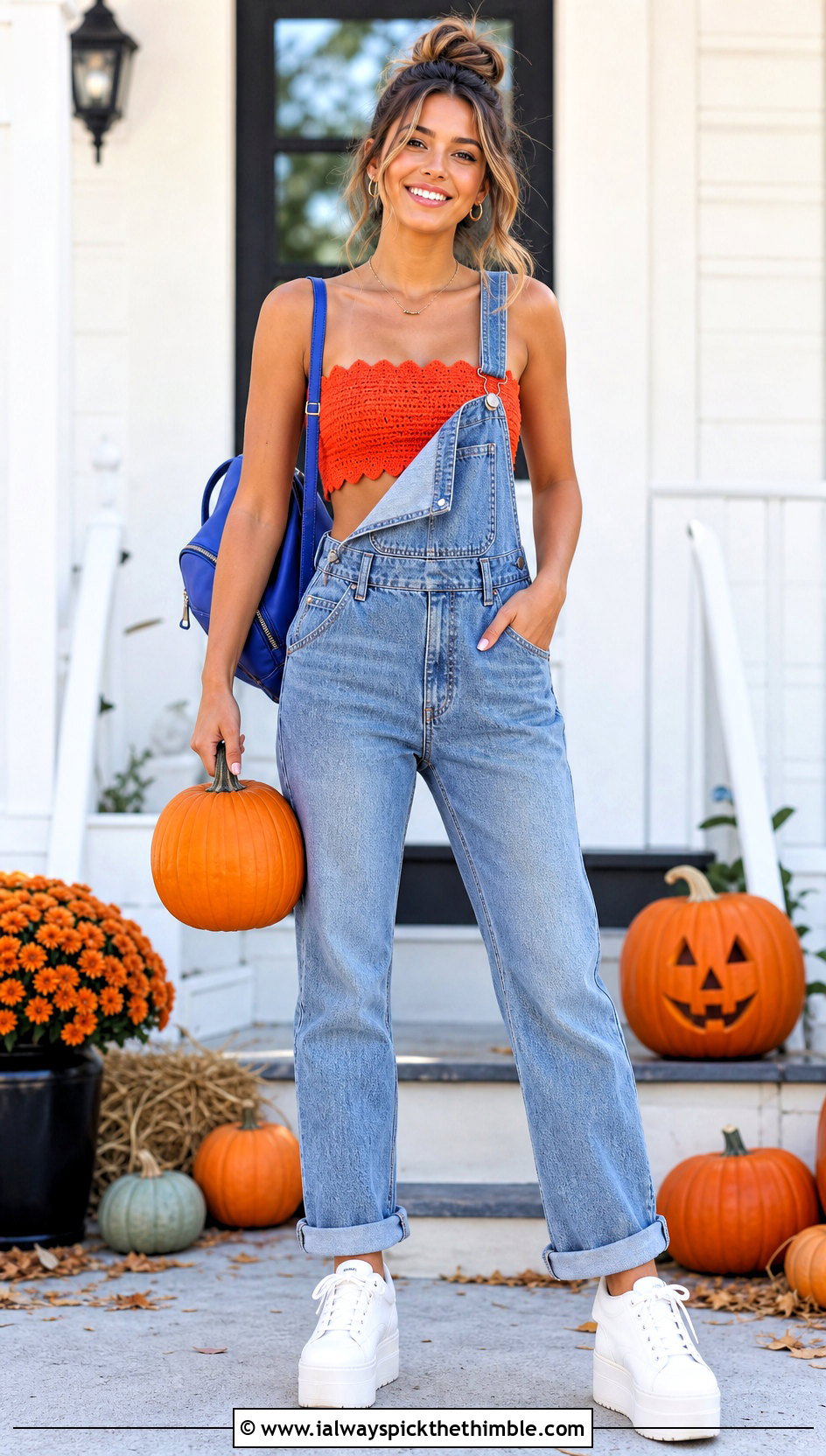 Scalloped Crochet Bandeau Crop Top With Denim Overalls - 20 halloween crochet crop top outfit ideas
