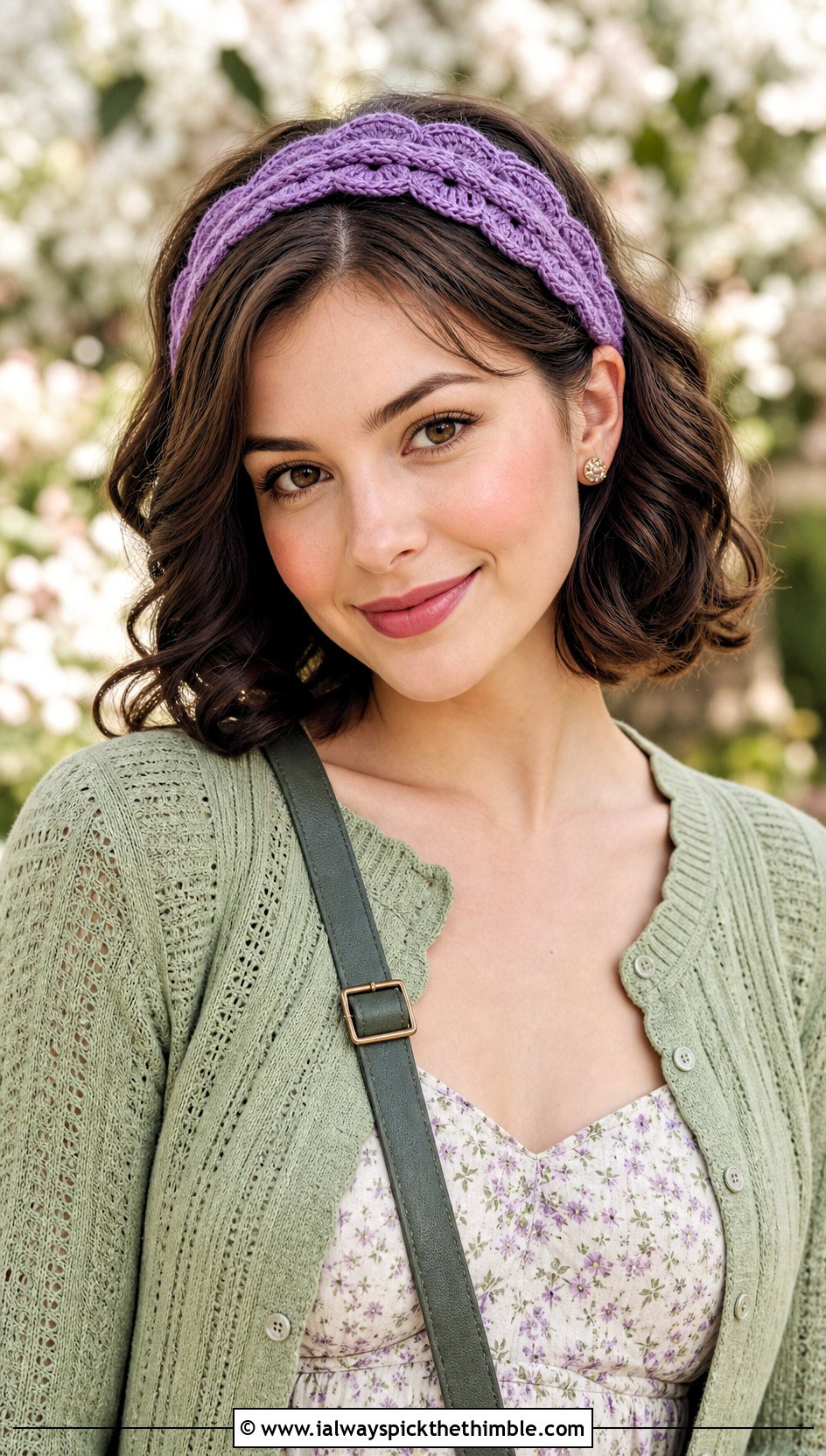 Scalloped Crochet Braid Headband With Cardigan And Floral Midi Dress - 20 crochet braid headband outfit ideas