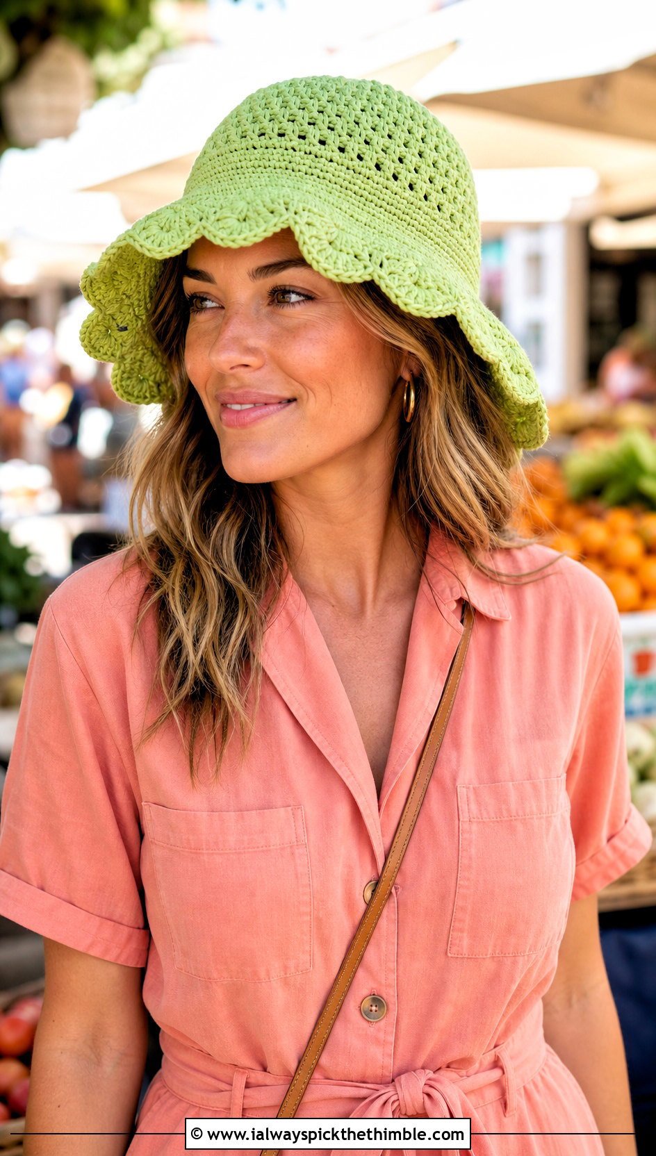 Scalloped Crochet Bucket Hat With Romper And Sandals - 25 cute crochet hat ideas