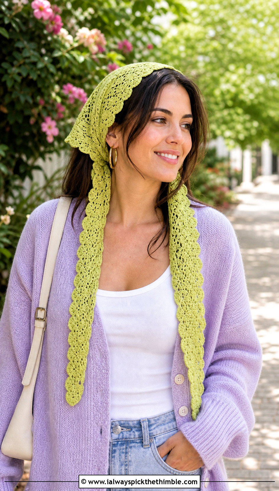 Scalloped Crochet Cap Scarf With Cardigan And Jeans - 20 Crochet Cap Scarf outfit ideas