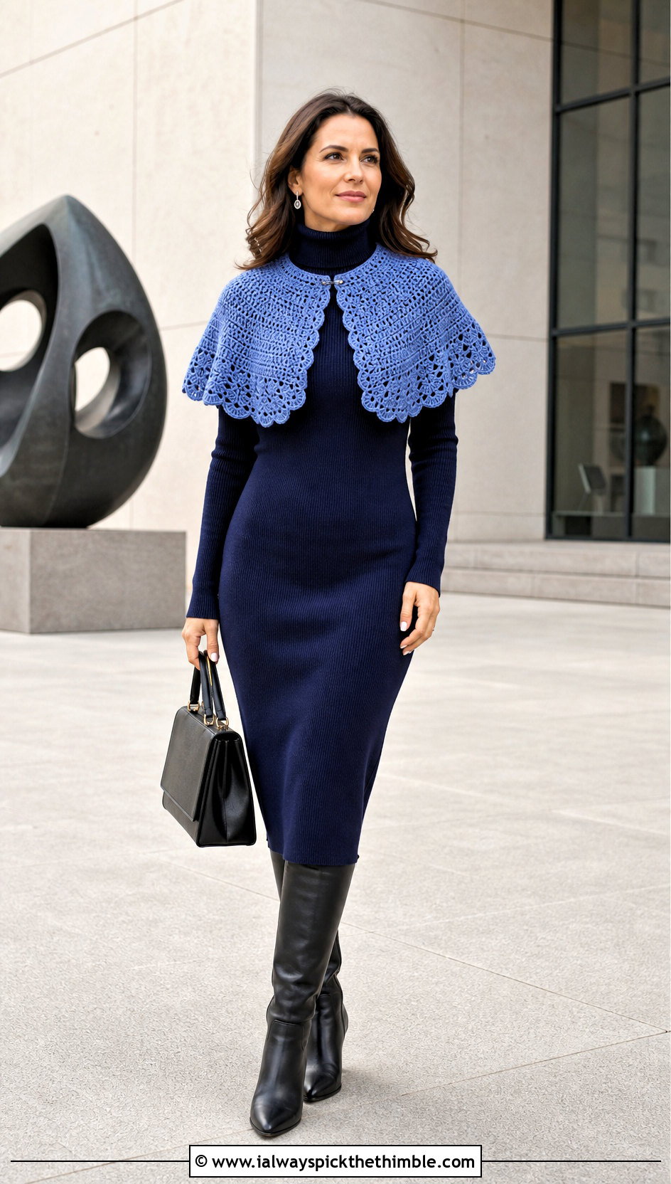 Scalloped Crochet Capelet With Turtleneck Dress - 25 whimsical crochet clothes and outfit ideas