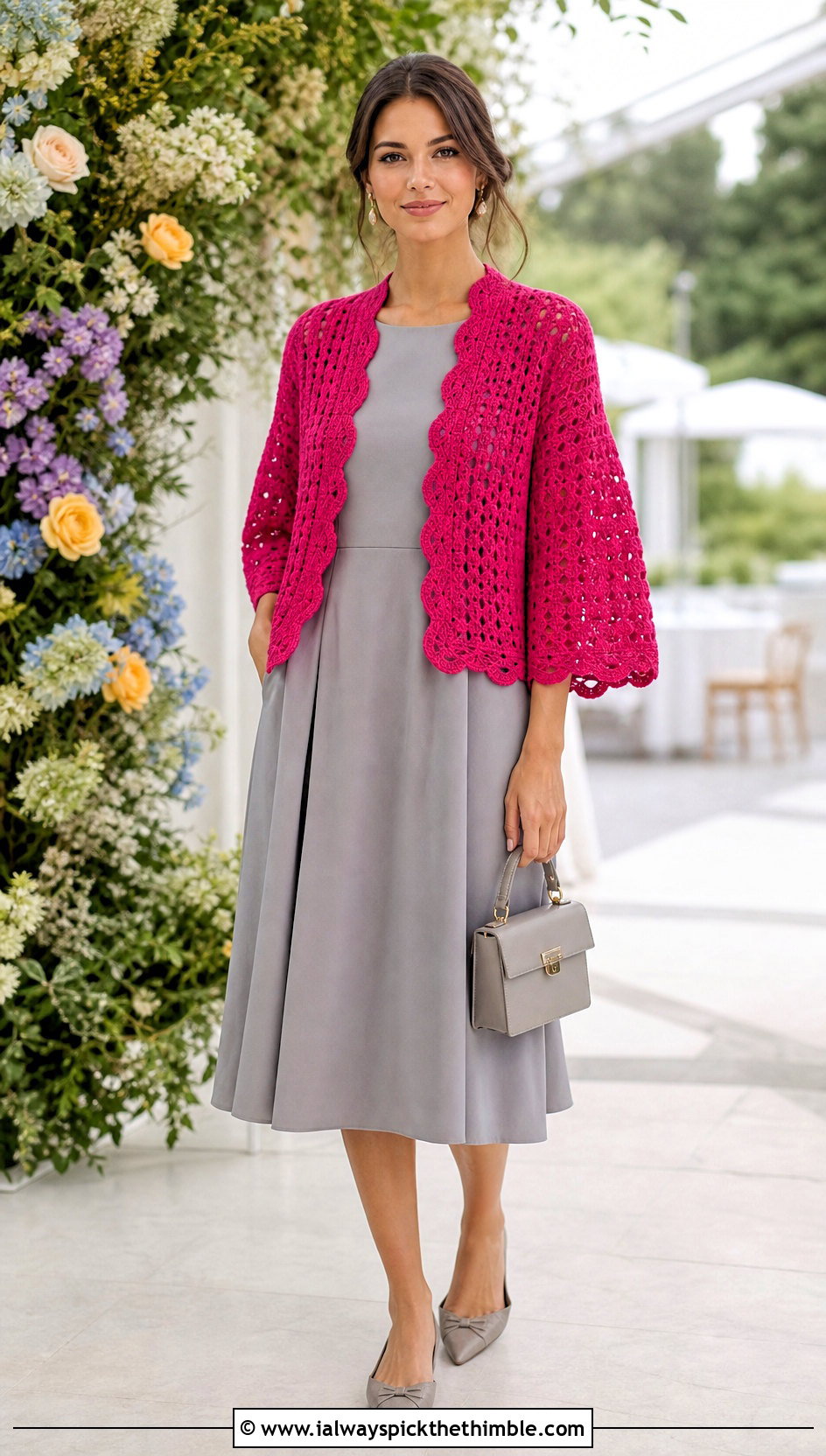 Scalloped Crochet Cardigan With A Line Midi Dress - 20 Simple Crochet Cardigan For Women outfit ideas