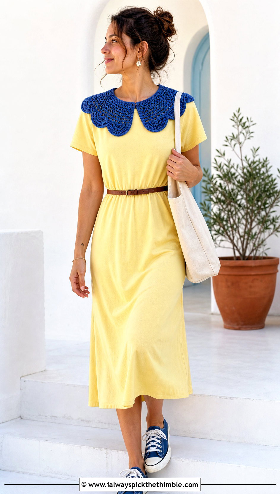 Scalloped Crochet Clown Collar With T Shirt Dress And Sneakers - 25 crochet clown collar outfit ideas