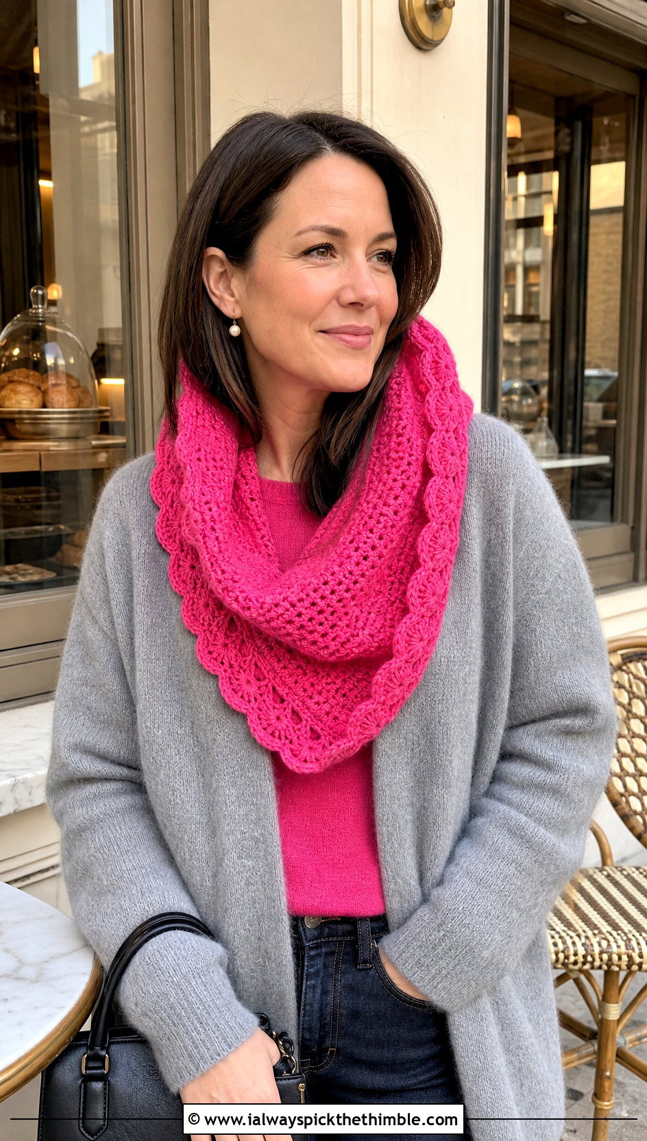 Scalloped Crochet Cowl Hood With Cardigan Set - 20 crochet cowl hood outfit ideas