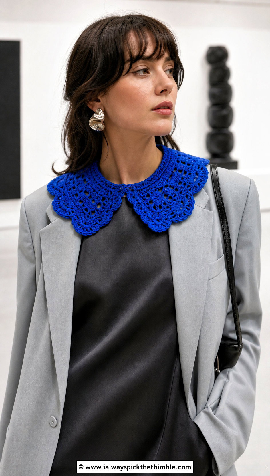 Scalloped Crochet Doll Collar With Slip Dress And Blazer - 20 Crochet Doll Collar outfit ideas