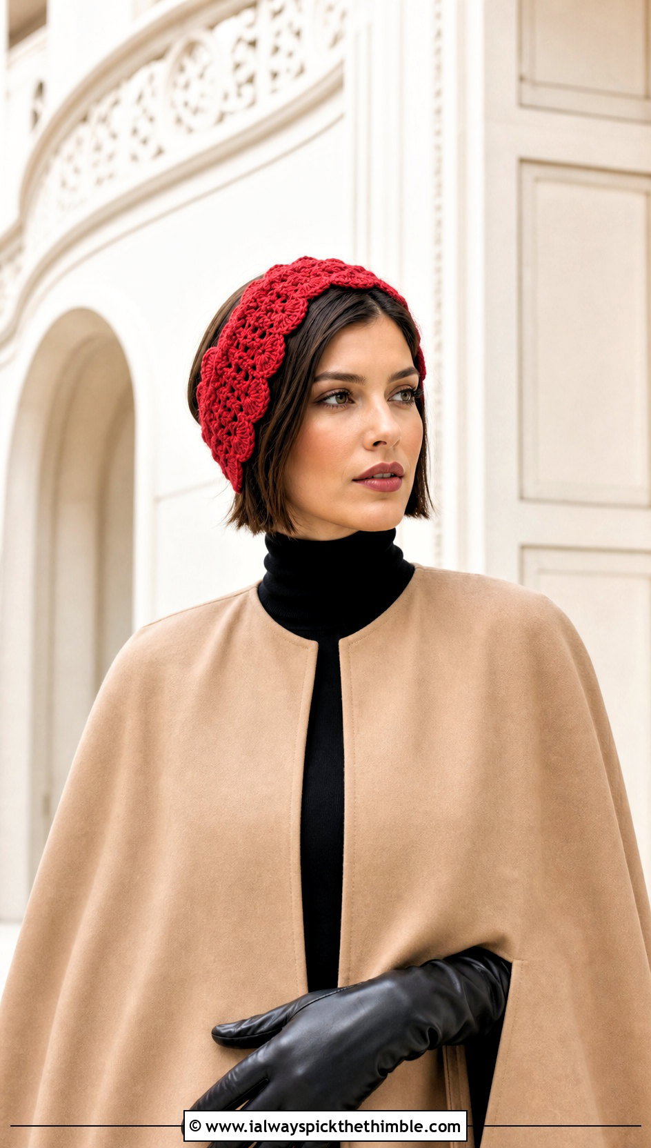 Scalloped Crochet Ear Warmer With Cape Coat - 25 crochet ear warmers outfit ideas