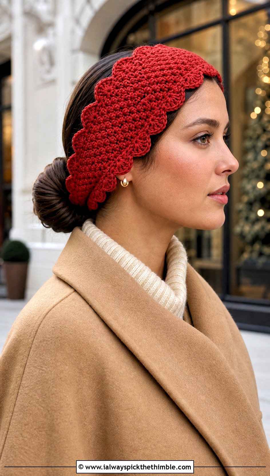 Scalloped Crochet Ear Warmer With Cape Coat - 20 Crochet Headband Ear Warmer outfit ideas