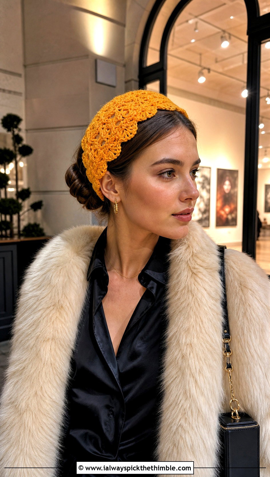 Scalloped Crochet Ear Warmer With Faux Fur Coat - 25 Easy Crochet Ear Warmer outfit ideas