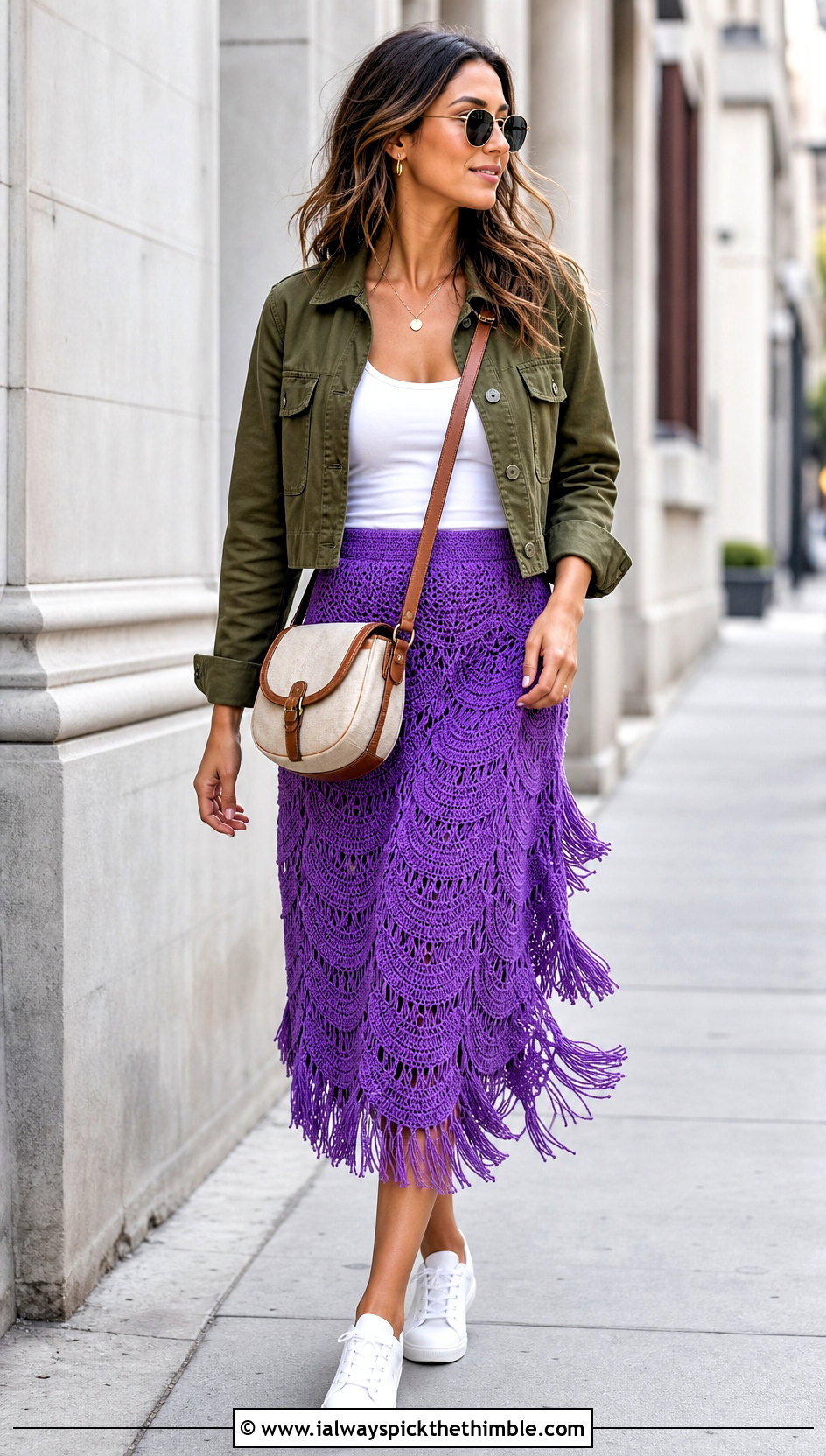 Scalloped Crochet Fringe Skirt With Utility Jacket - 15 Crochet Fringe Skirt outfit ideas