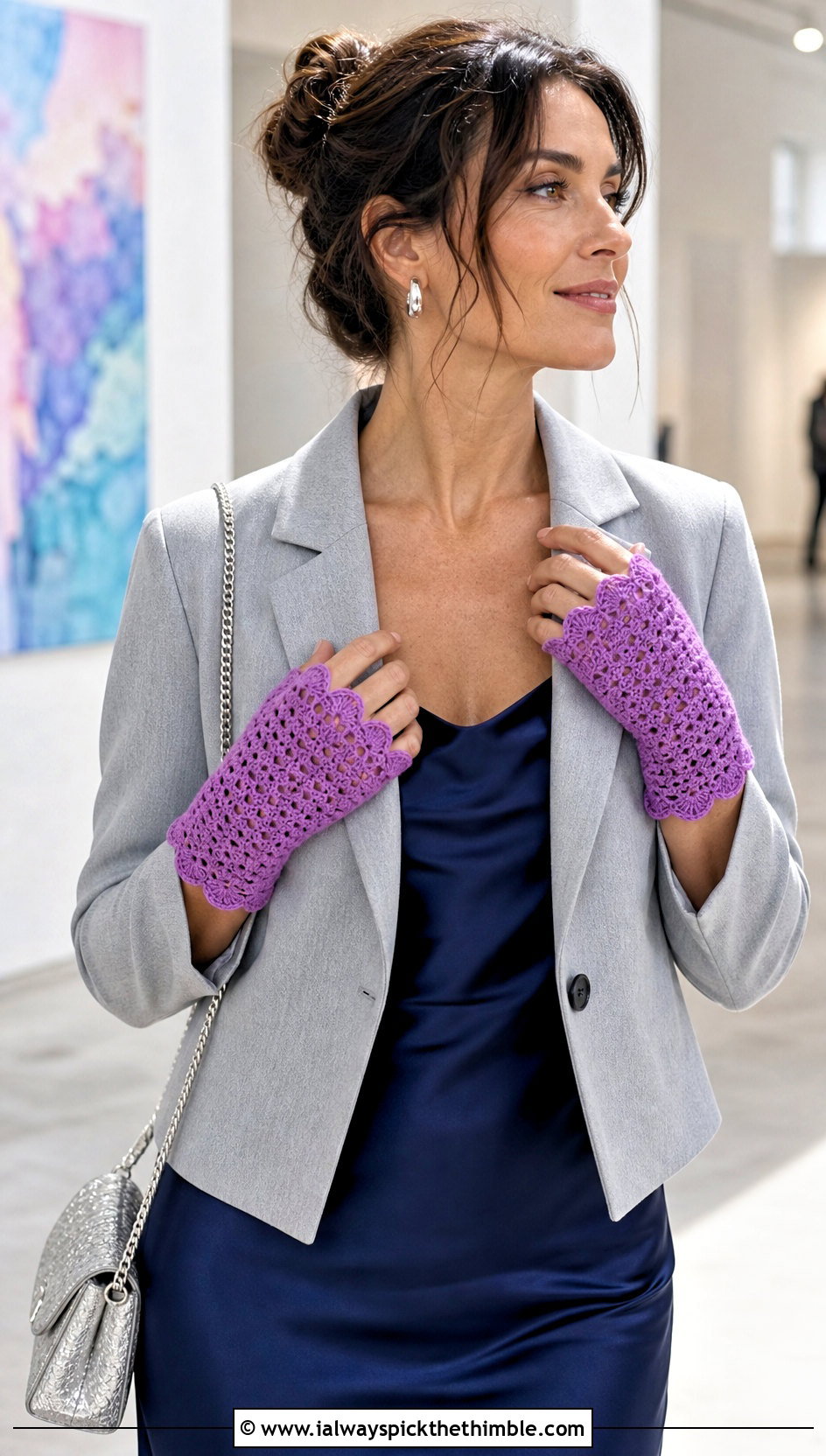Scalloped Crochet Half Gloves With Slip Dress - 20 crochet half gloves fingerless mitts outfit ideas