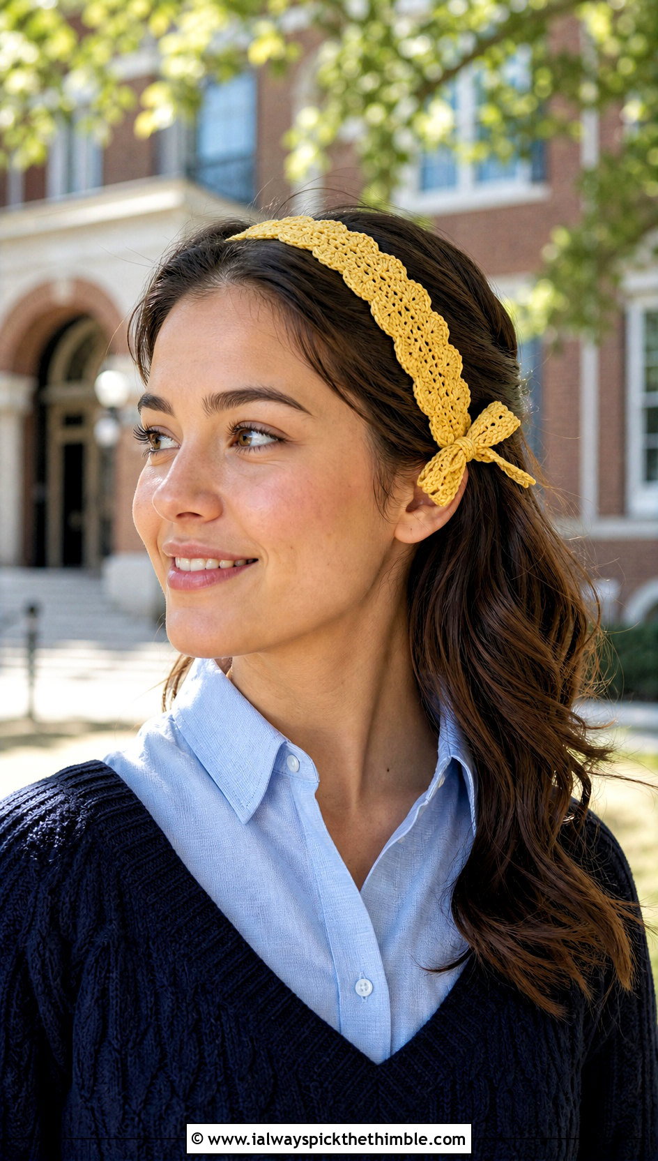 Scalloped Crochet Headband With Bow And Pleated Skirt - 20 crochet headband with bow outfit ideas