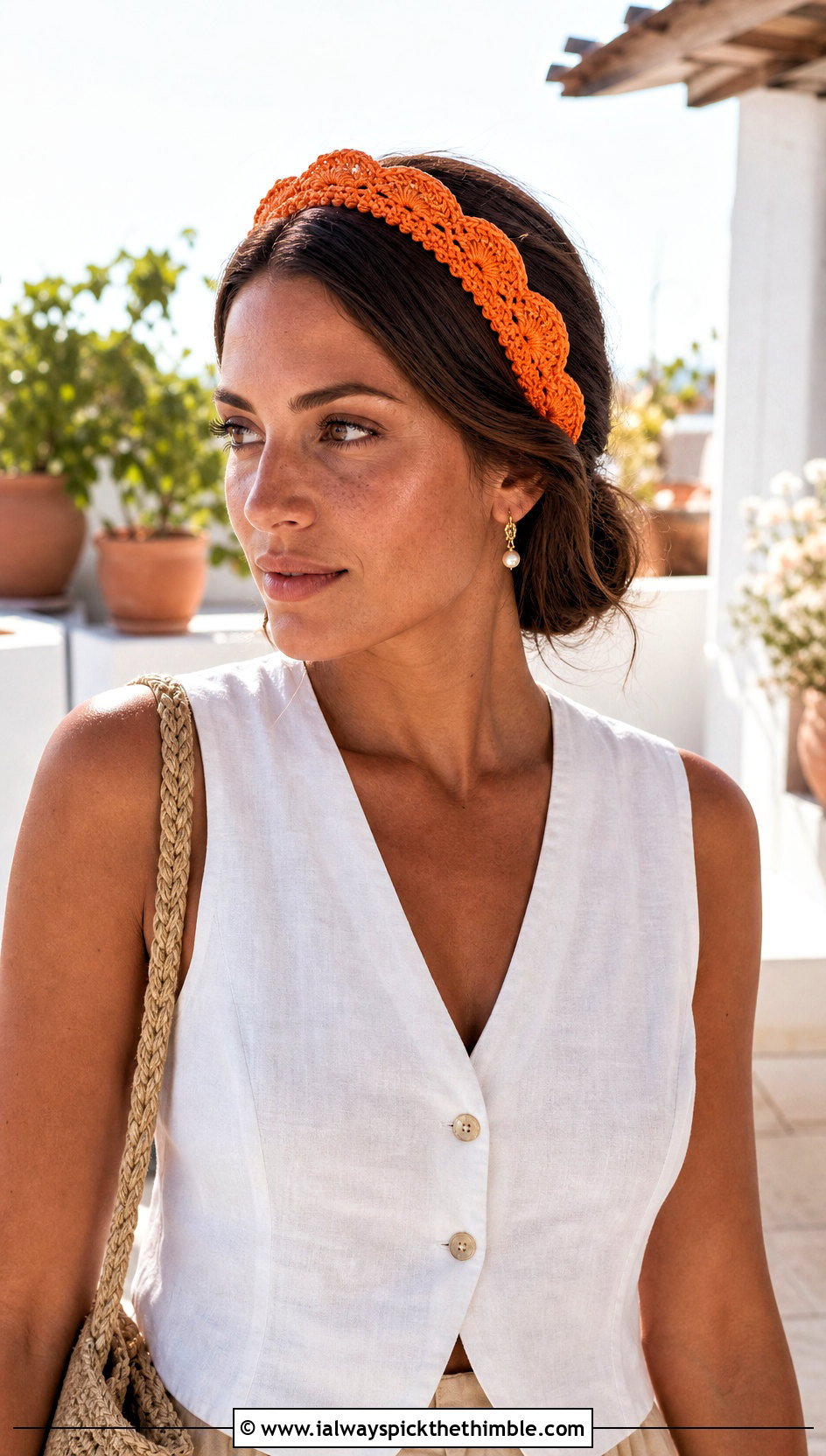 Scalloped Crochet Headband With Linen Vest And Pants - 25 simple crochet headband outfit ideas