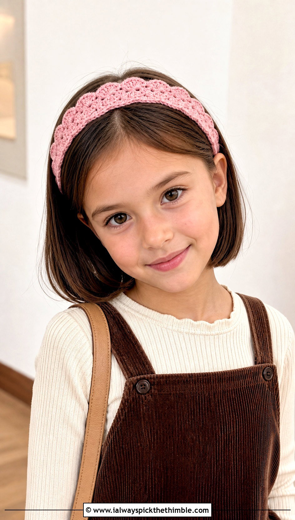Scalloped Crochet Headband With Pinafore Dress - 15 Childrens Crochet Headband outfit ideas