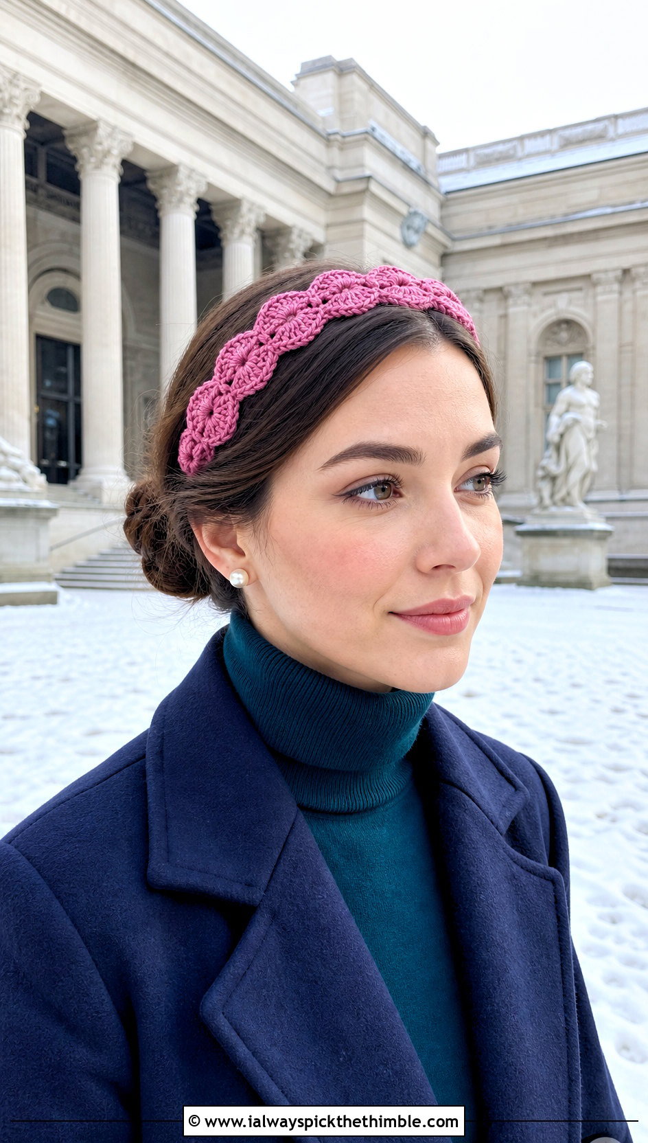 Scalloped Crochet Headband With Pleated Skirt - 25 crochet winter headband outfit ideas