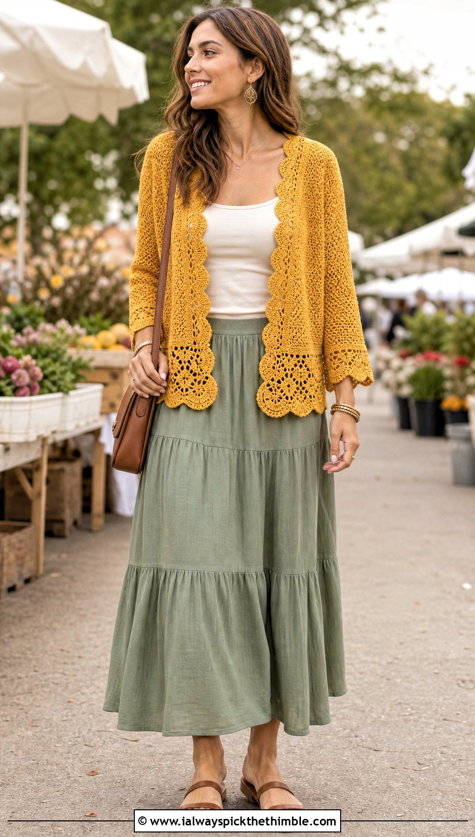Scalloped Crochet Lace Jacket With Tiered Maxi Skirt - 25 crochet lace jacket outfit ideas