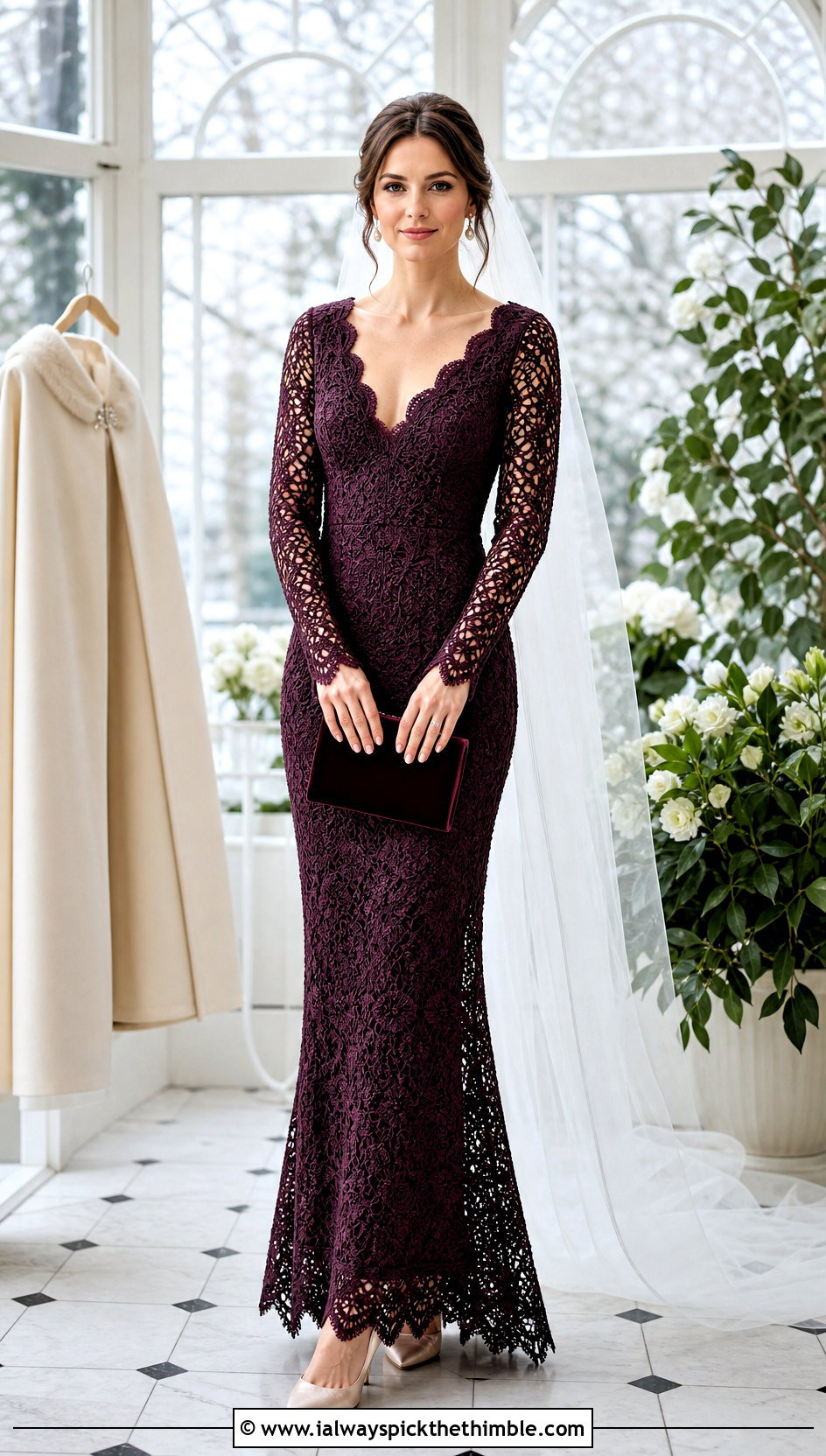 Scalloped Crochet Lace Long Sleeve Wedding Dress - 20 crochet lace wedding dress outfit ideas