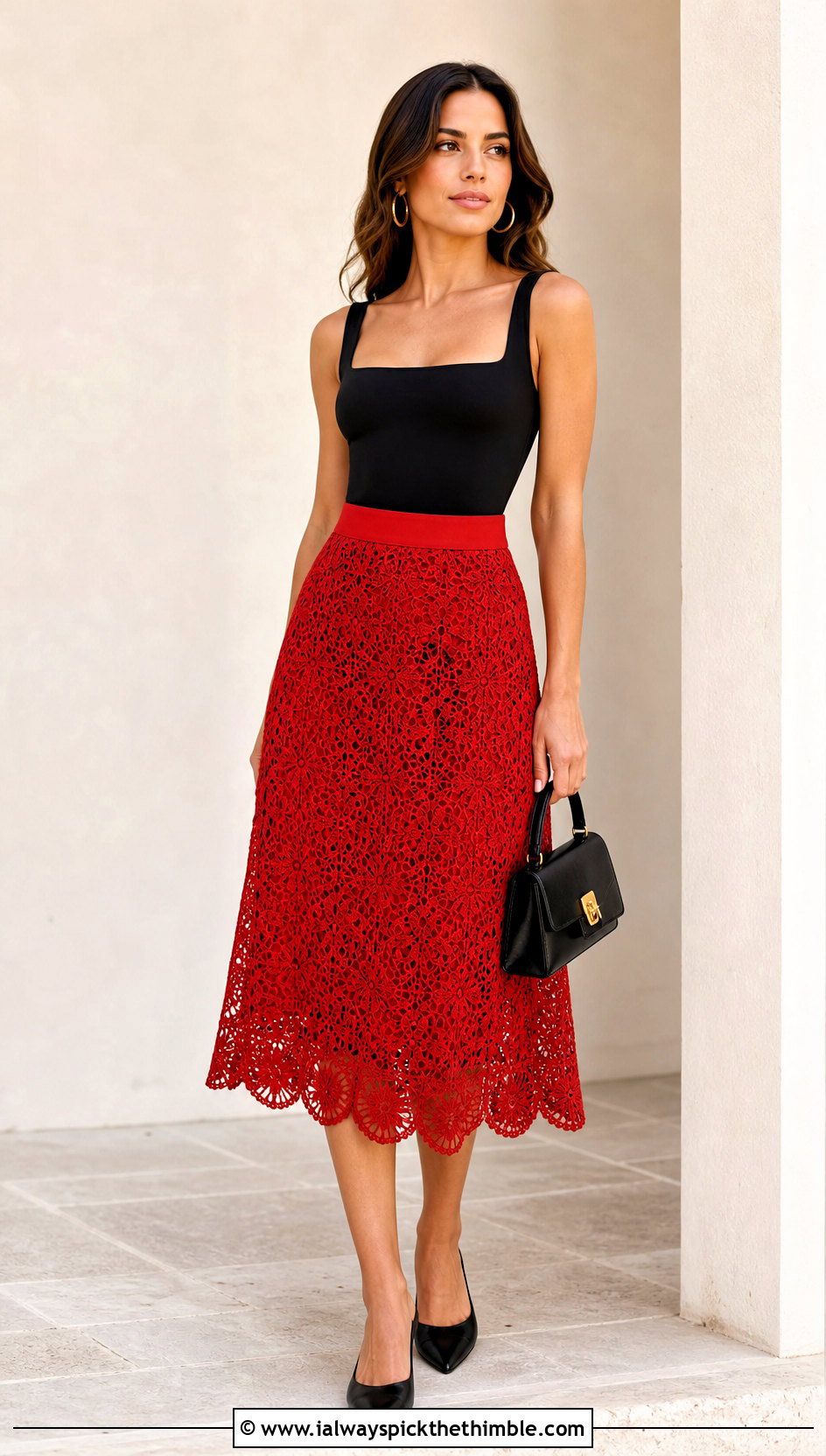 Scalloped Crochet Lace Skirt With Bodysuit - 25 crochet lace skirt outfit ideas