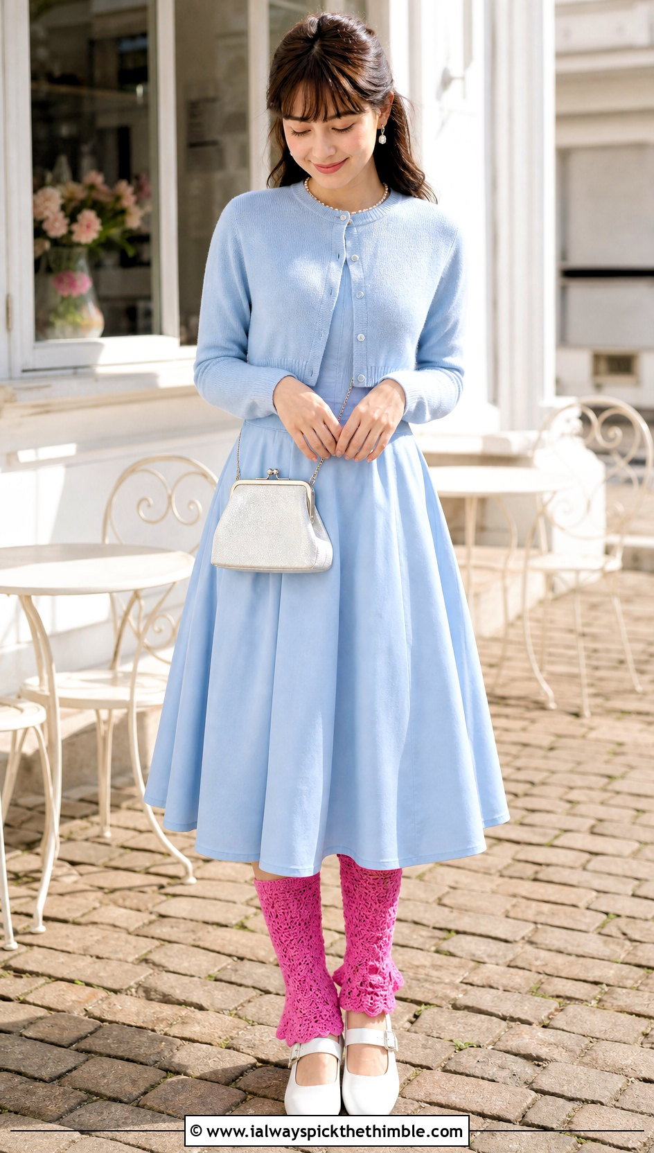 Scalloped Crochet Leg Warmers With Midi Dress And Mary Janes - 20 Crochet Legwarmer outfit ideas