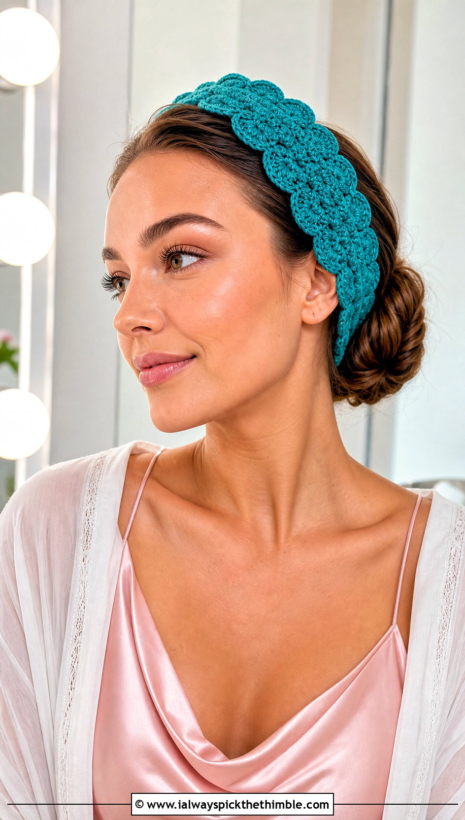 Scalloped Crochet Makeup Headband With Robe And Slip Dress - 20 Crochet Makeup Headband outfit ideas