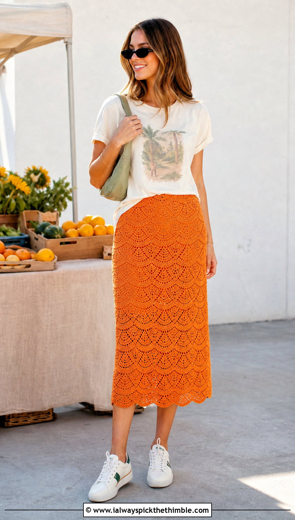 Scalloped Crochet Midi Skirt With Graphic T Shirt - 25 whimsical crochet clothes and outfit ideas